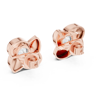 925 Silver Round Moissanite Floral Swirl Solitaire Stud Earrings – 14K Gold Plated