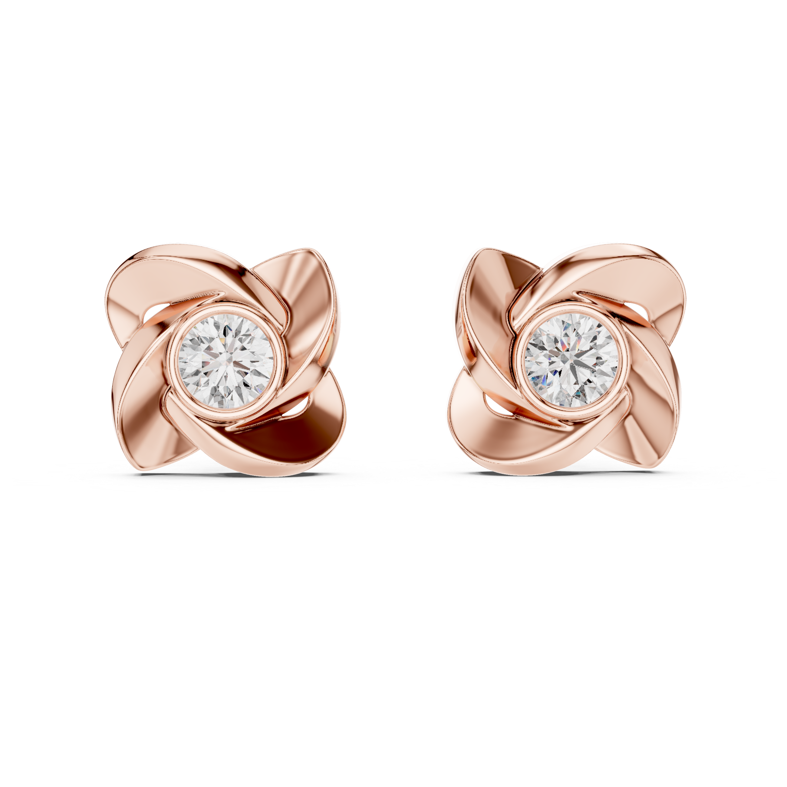 925 Silver Round Moissanite Floral Swirl Solitaire Stud Earrings – 14K Gold Plated