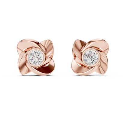 925 Silver Round Moissanite Floral Swirl Solitaire Stud Earrings – 14K Gold Plated