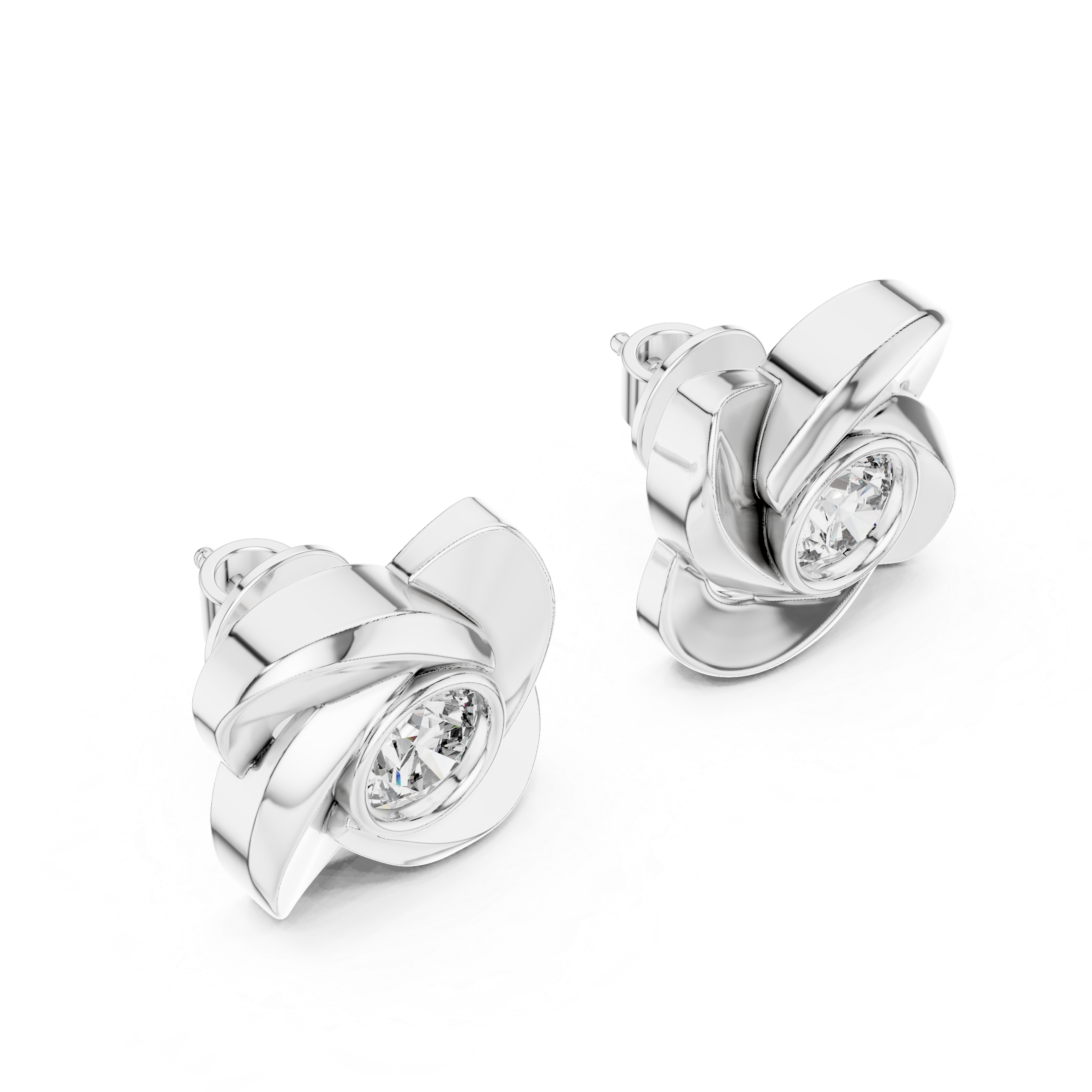 925 Silver Round Moissanite Floral Swirl Solitaire Stud Earrings – 14K Gold Plated
