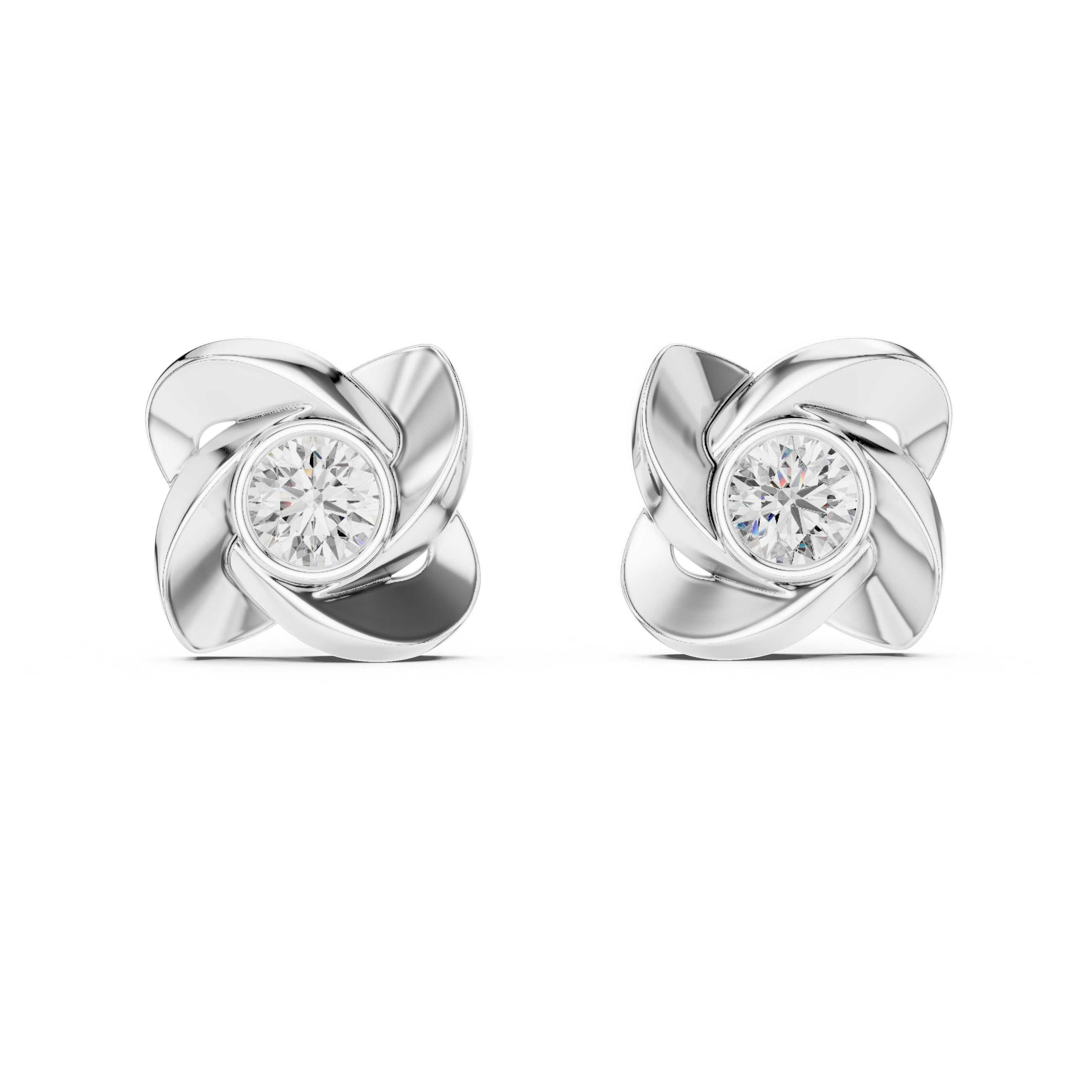 925 Silver Round Moissanite Floral Swirl Solitaire Stud Earrings – 14K Gold Plated