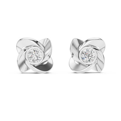925 Silver Round Moissanite Floral Swirl Solitaire Stud Earrings – 14K Gold Plated