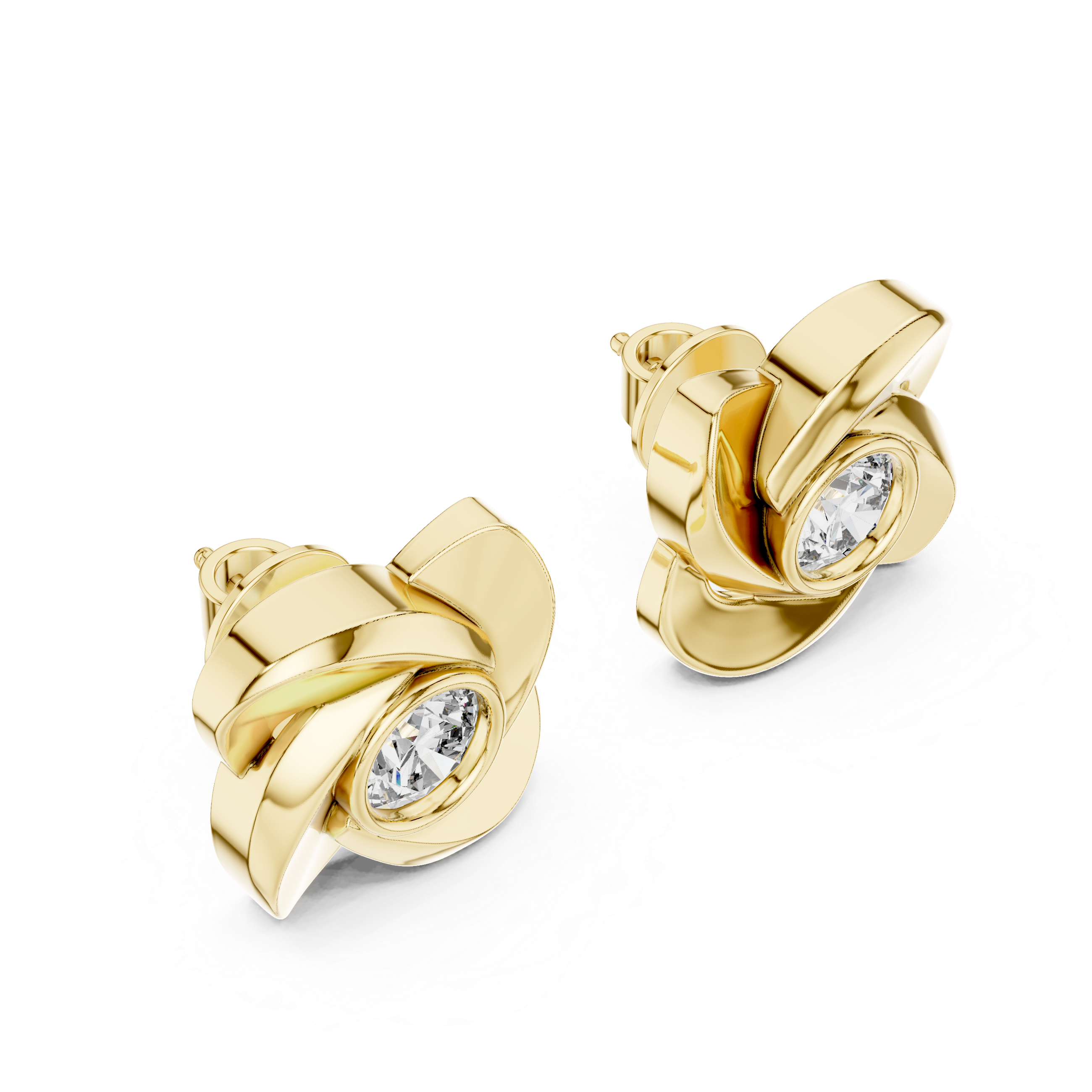925 Silver Round Moissanite Floral Swirl Solitaire Stud Earrings – 14K Gold Plated