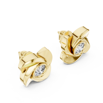 925 Silver Round Moissanite Floral Swirl Solitaire Stud Earrings – 14K Gold Plated