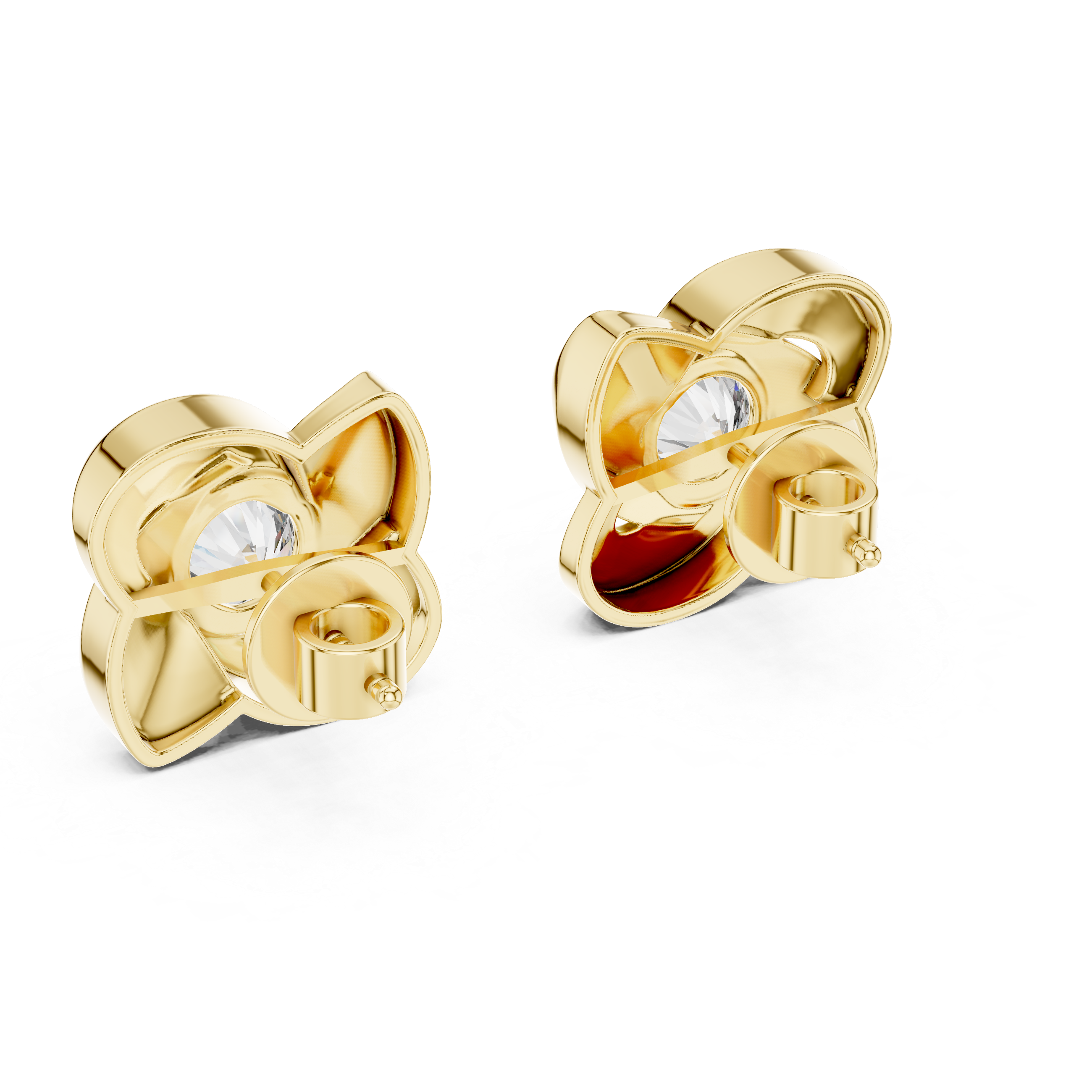 925 Silver Round Moissanite Floral Swirl Solitaire Stud Earrings – 14K Gold Plated