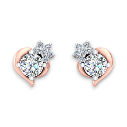 Orecchino a bottone speciale per la festa della mamma in argento 925 con Moissanite RKC Finitura oro bicolore 1,60 Gm Altezza 7,00 MM