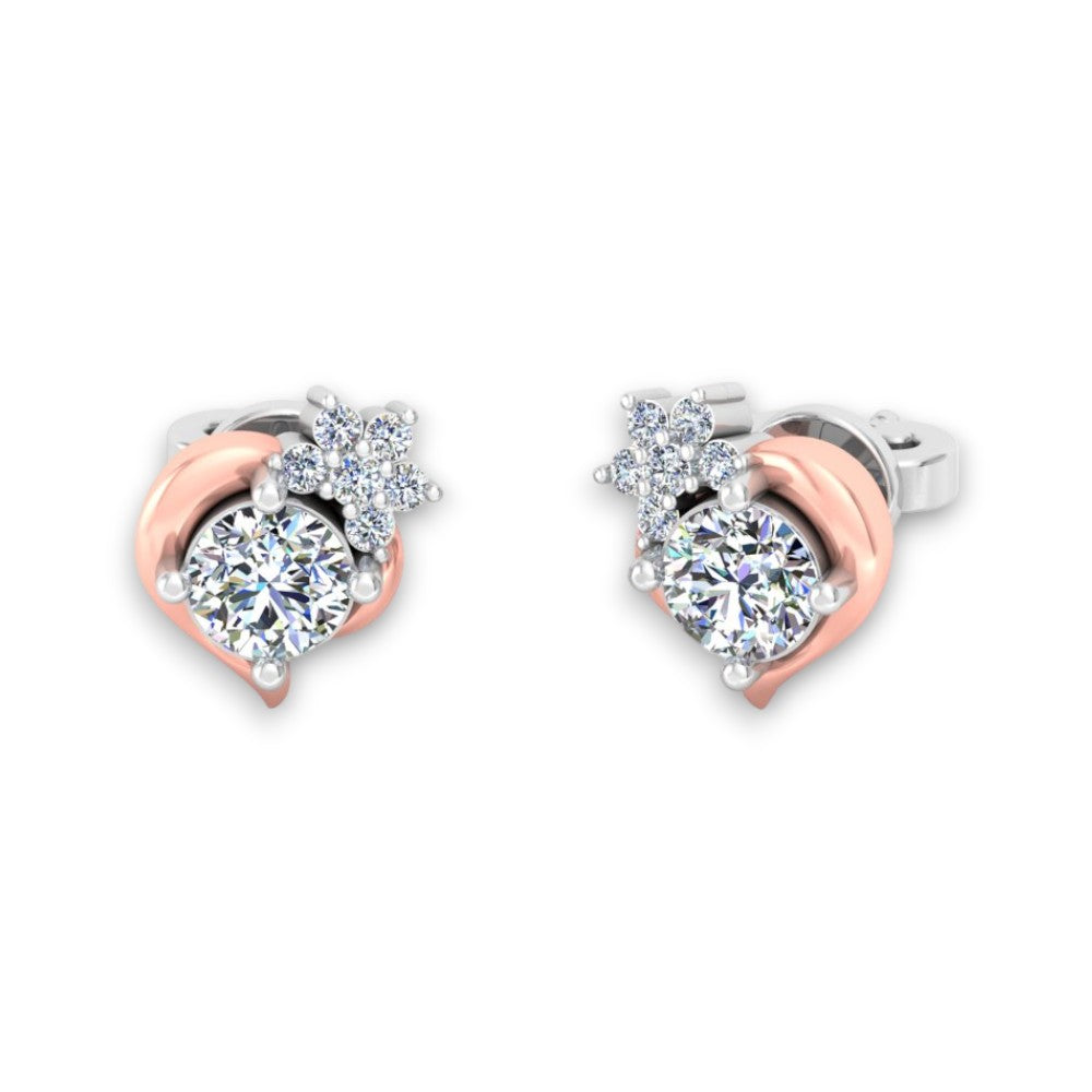 Orecchino a bottone speciale per la festa della mamma in argento 925 con Moissanite RKC Finitura oro bicolore 1,60 Gm Altezza 7,00 MM