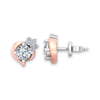 Orecchino a bottone speciale per la festa della mamma in argento 925 con Moissanite RKC Finitura oro bicolore 1,60 Gm Altezza 7,00 MM