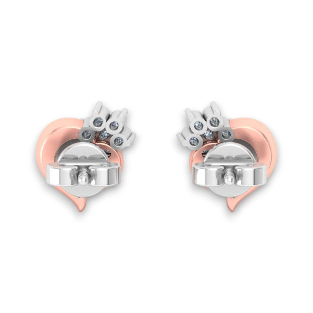 Orecchino a bottone speciale per la festa della mamma in argento 925 con Moissanite RKC Finitura oro bicolore 1,60 Gm Altezza 7,00 MM