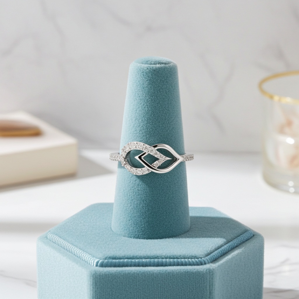 925 Silver Moissanite Infinity Ribbon Crossover Engagement Ring