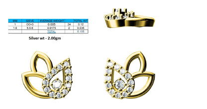 RKC Damen-Ohrring, 925er-Sterlingsilber, Moissanit-Blatt, 14 Karat Gelb, über 2,00 g