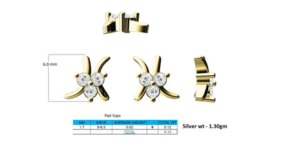 Orecchino da donna push-back a perno in argento sterling RKC 925 giallo 14k oltre 1,30 Gm altezza 6,00 MM