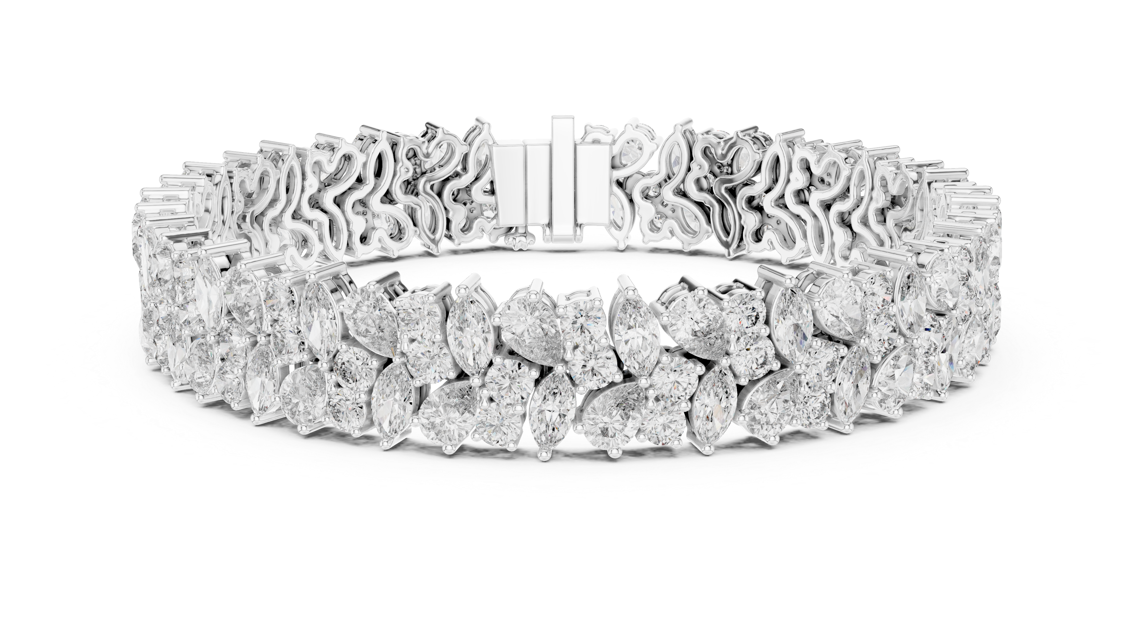 925 Silver Multishape Moissanite Tennis Bracelet 14K Gold Plated