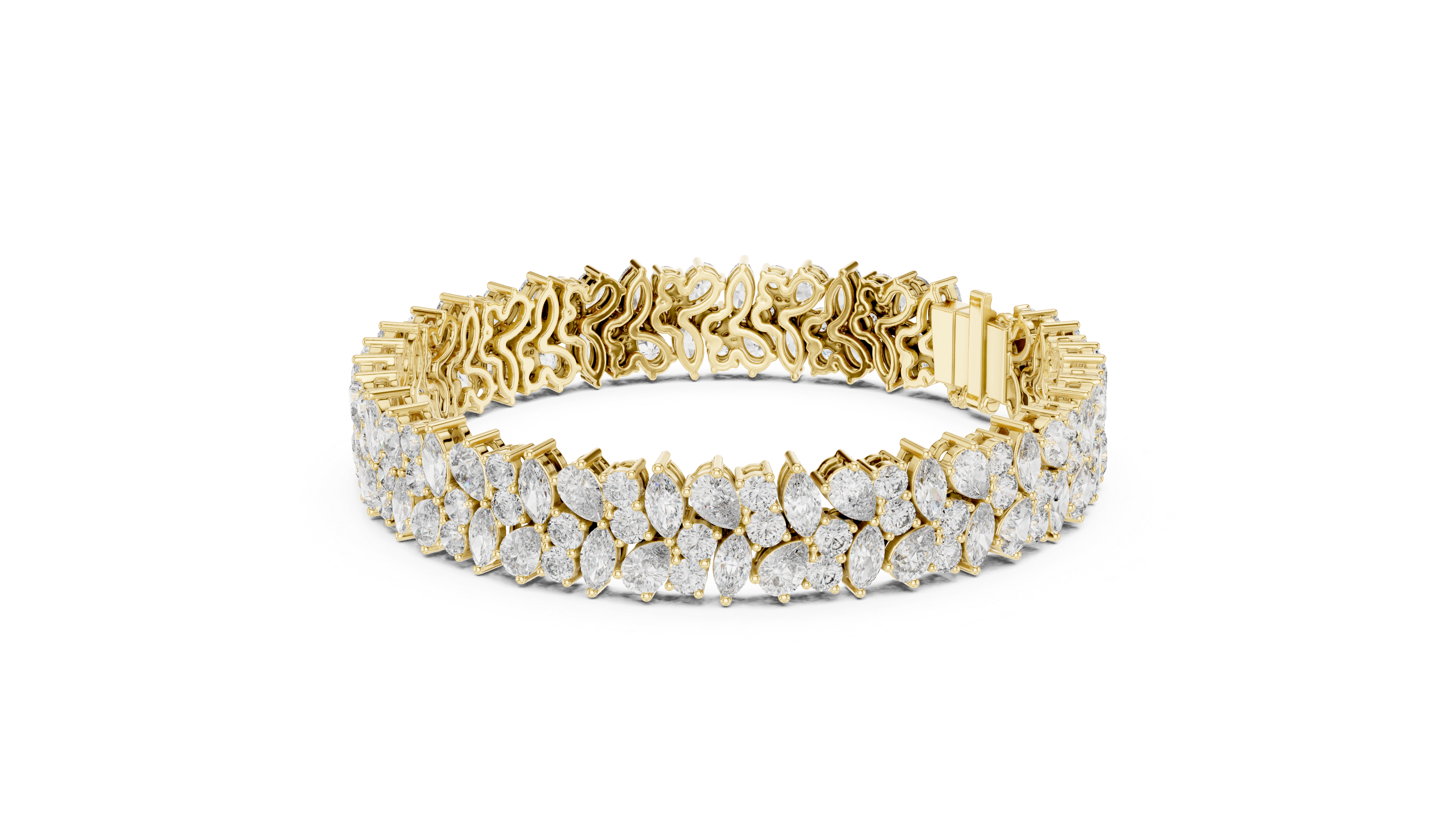 925 Silver Multishape Moissanite Tennis Bracelet 14K Gold Plated