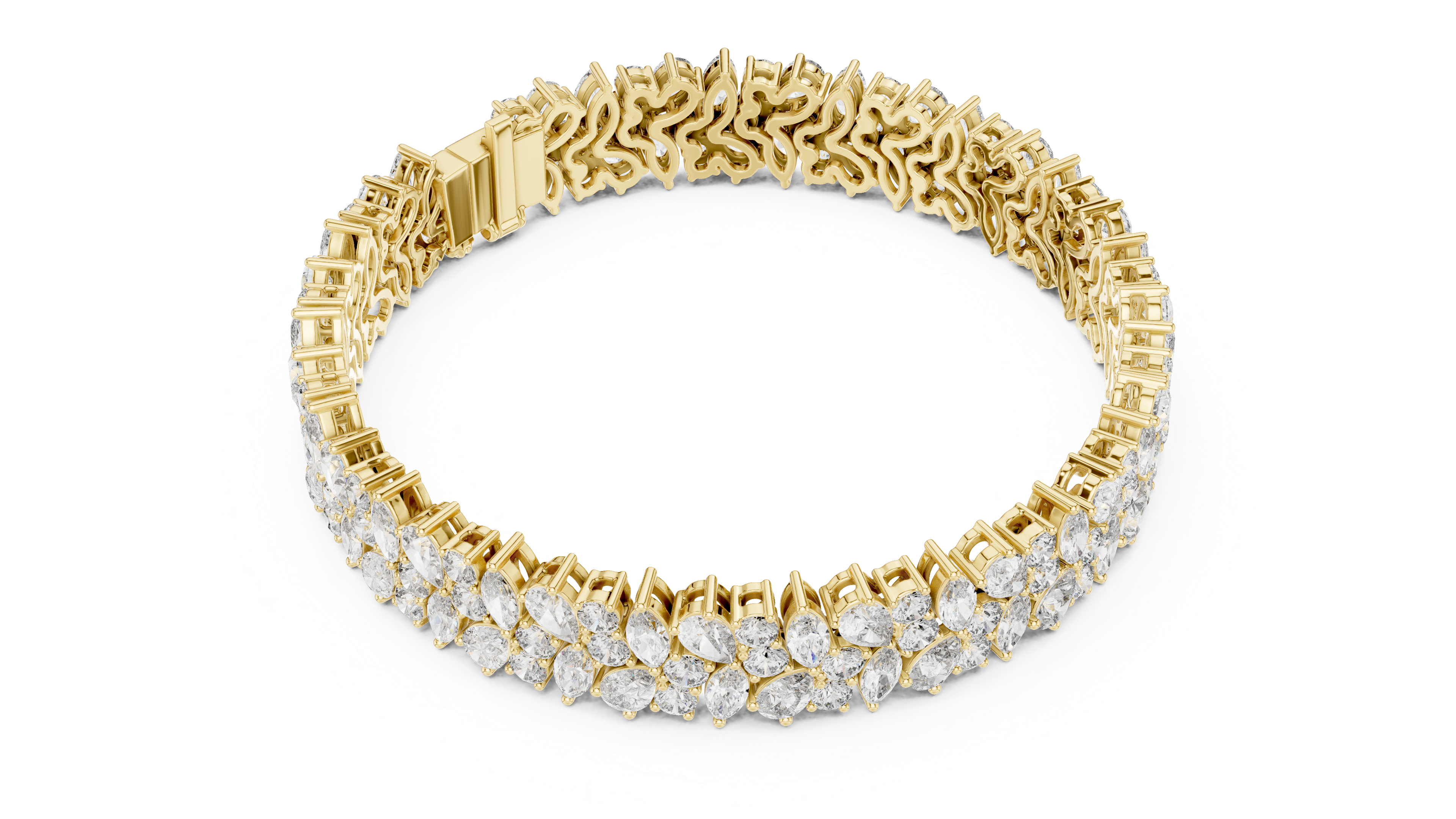 925 Silver Multishape Moissanite Tennis Bracelet 14K Gold Plated