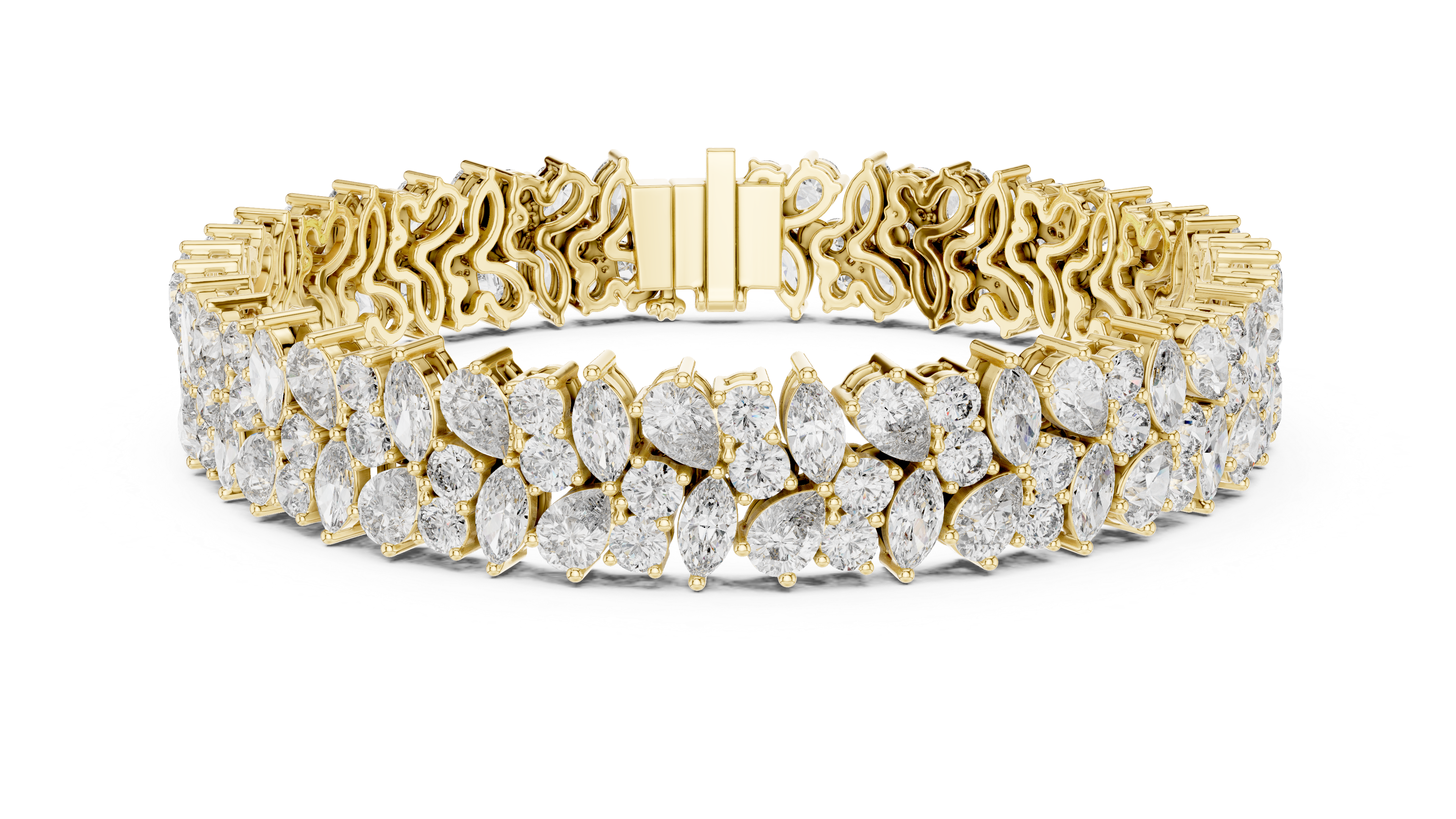 925 Silver Multishape Moissanite Tennis Bracelet 14K Gold Plated