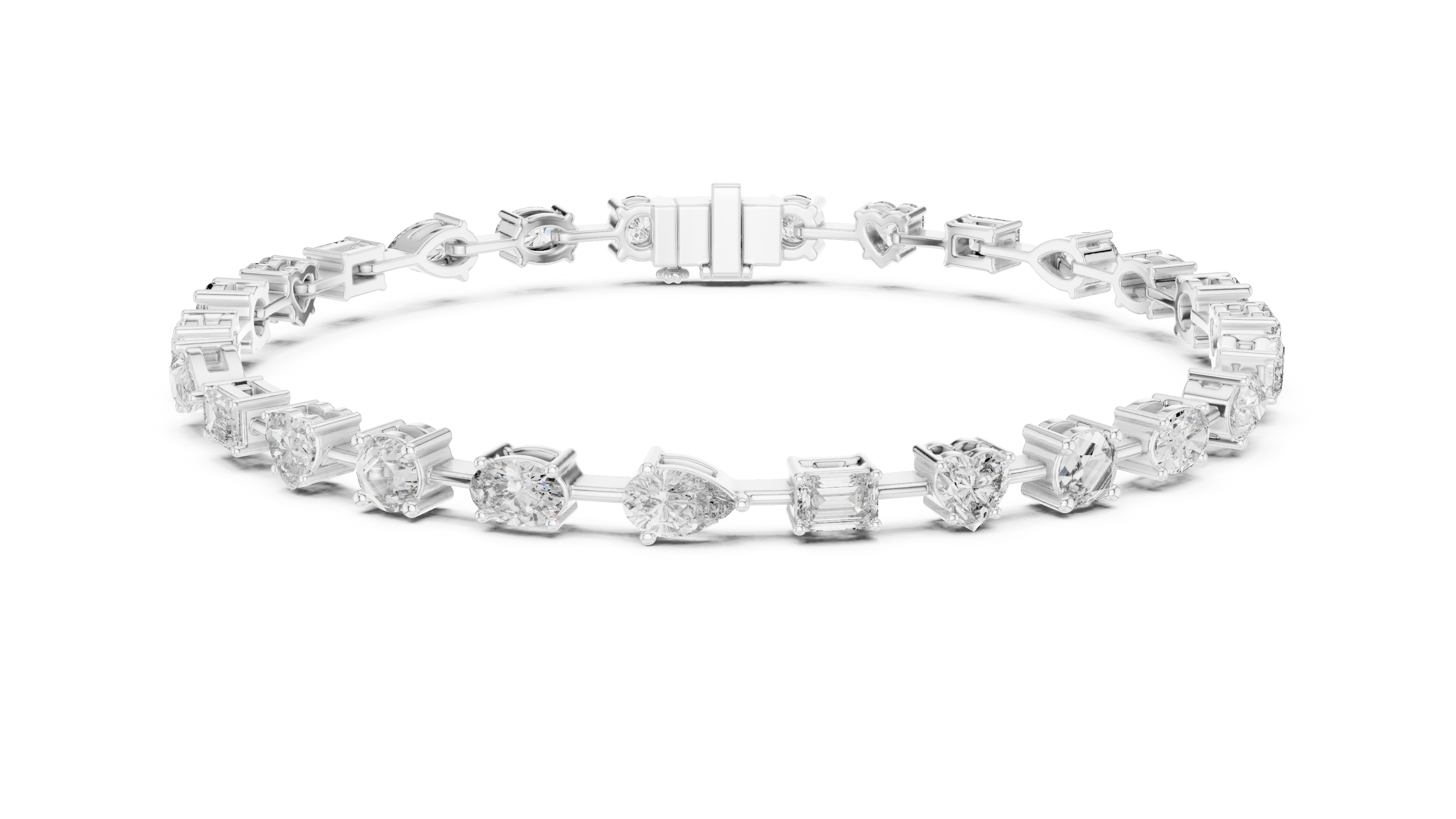925 Silver Mixed Cut Moissanite Tennis Bracelet 14K Gold Plated