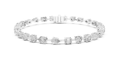 925 Silver Mixed Cut Moissanite Tennis Bracelet 14K Gold Plated