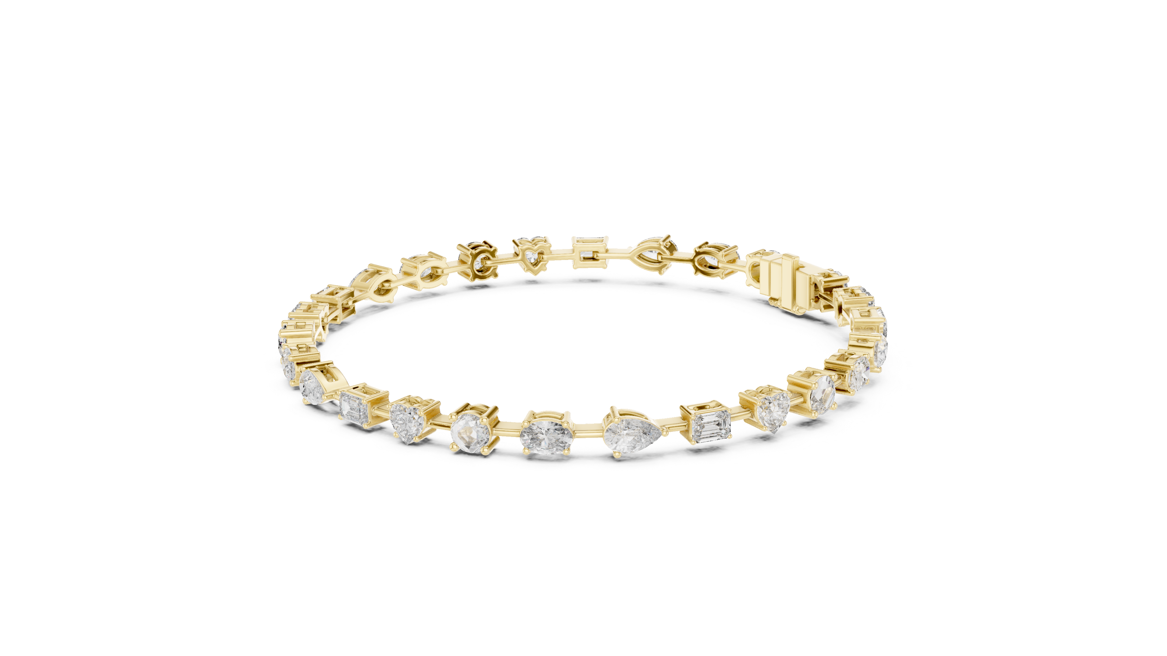 925 Silver Mixed Cut Moissanite Tennis Bracelet 14K Gold Plated