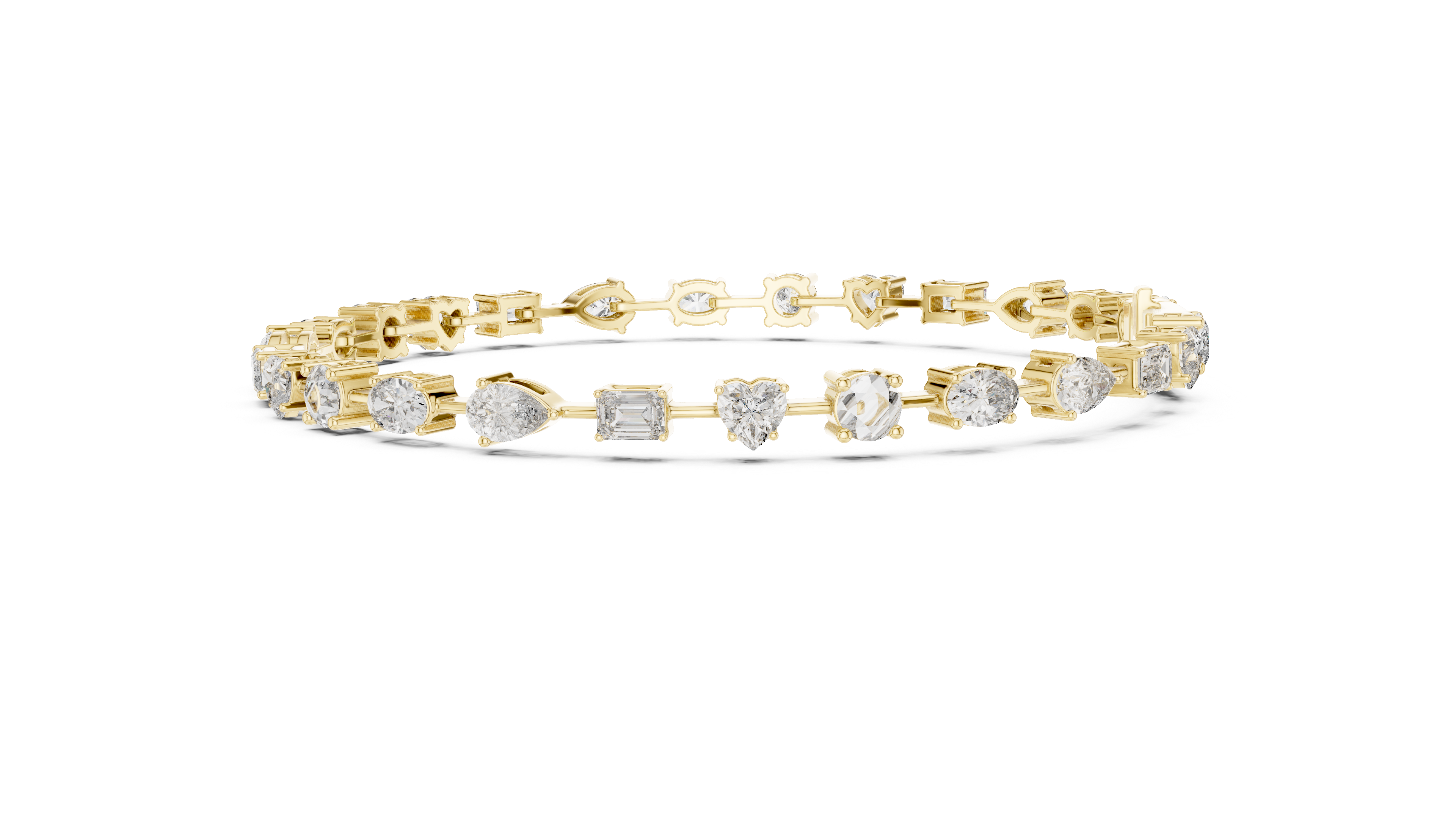 925 Silver Mixed Cut Moissanite Tennis Bracelet 14K Gold Plated