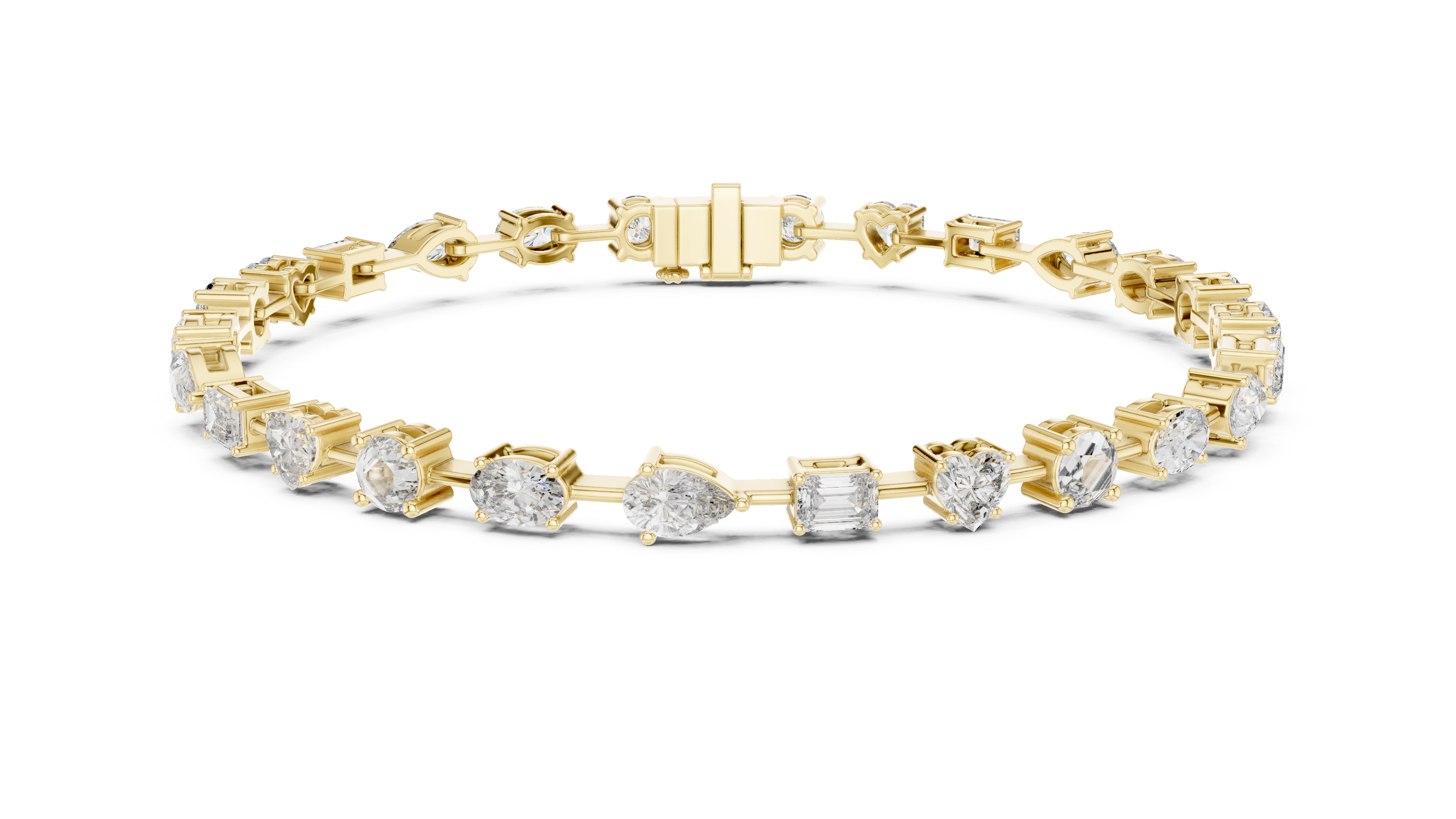 925 Silver Mixed Cut Moissanite Tennis Bracelet 14K Gold Plated