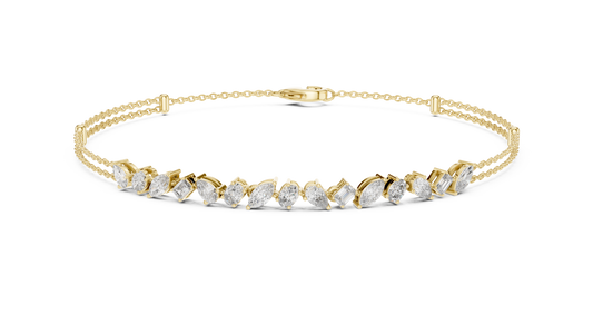 925 Silver Mixed-Cut Moissanite Double Chain Station Bracelet – 14K Gold Plated