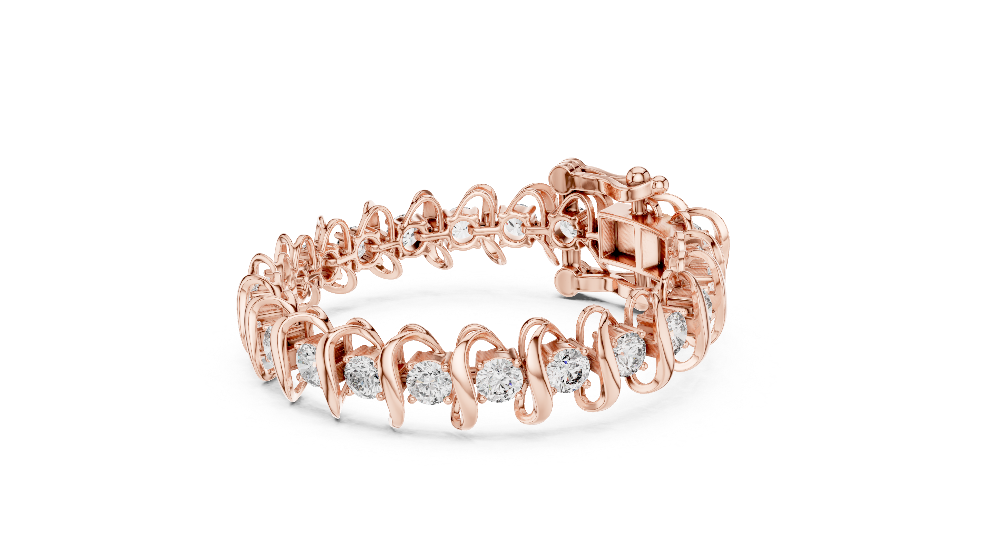 925 Silver Swirl Link Moissanite Tennis Bracelet – 14K Gold Plated