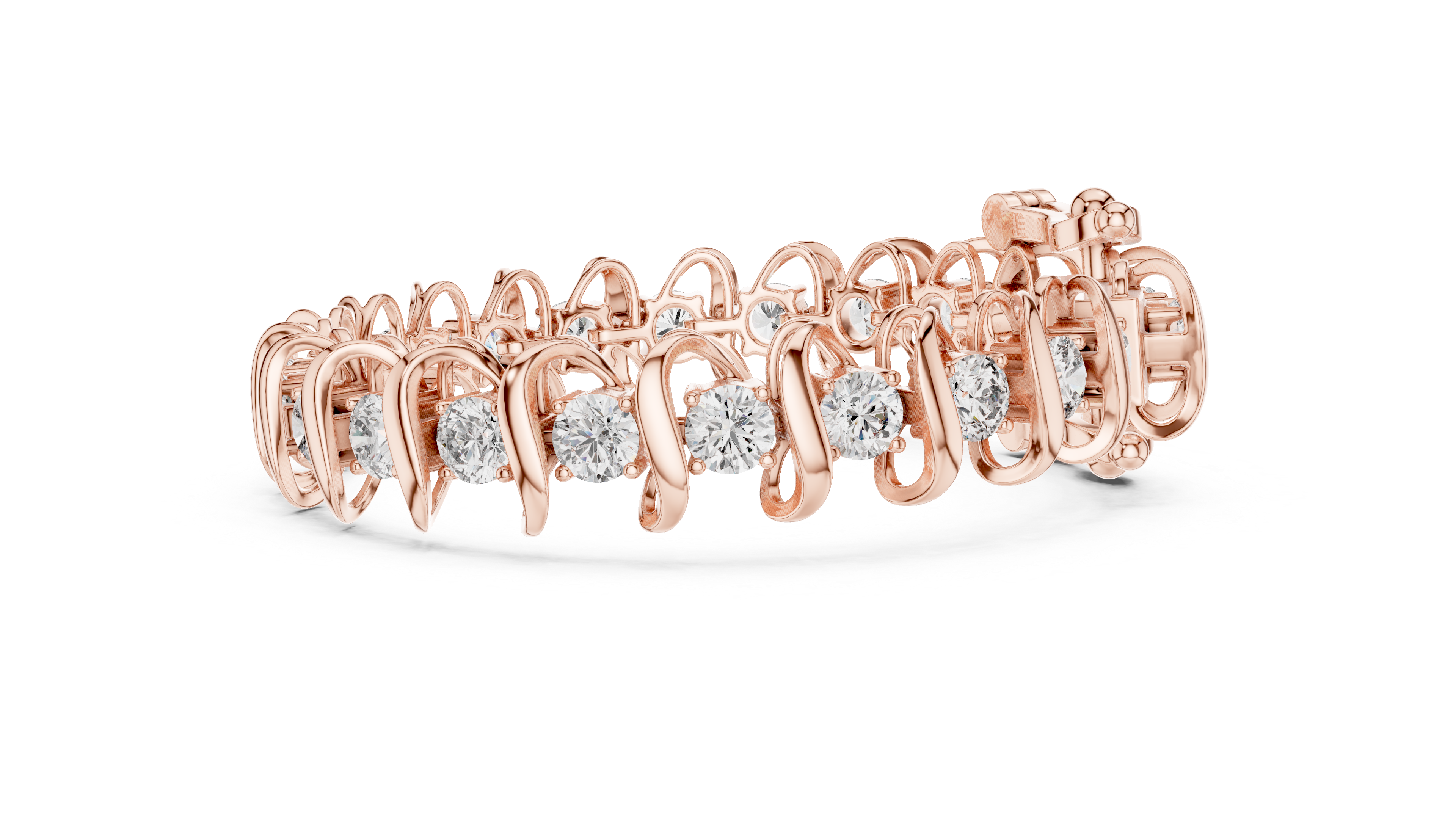 925 Silver Swirl Link Moissanite Tennis Bracelet – 14K Gold Plated