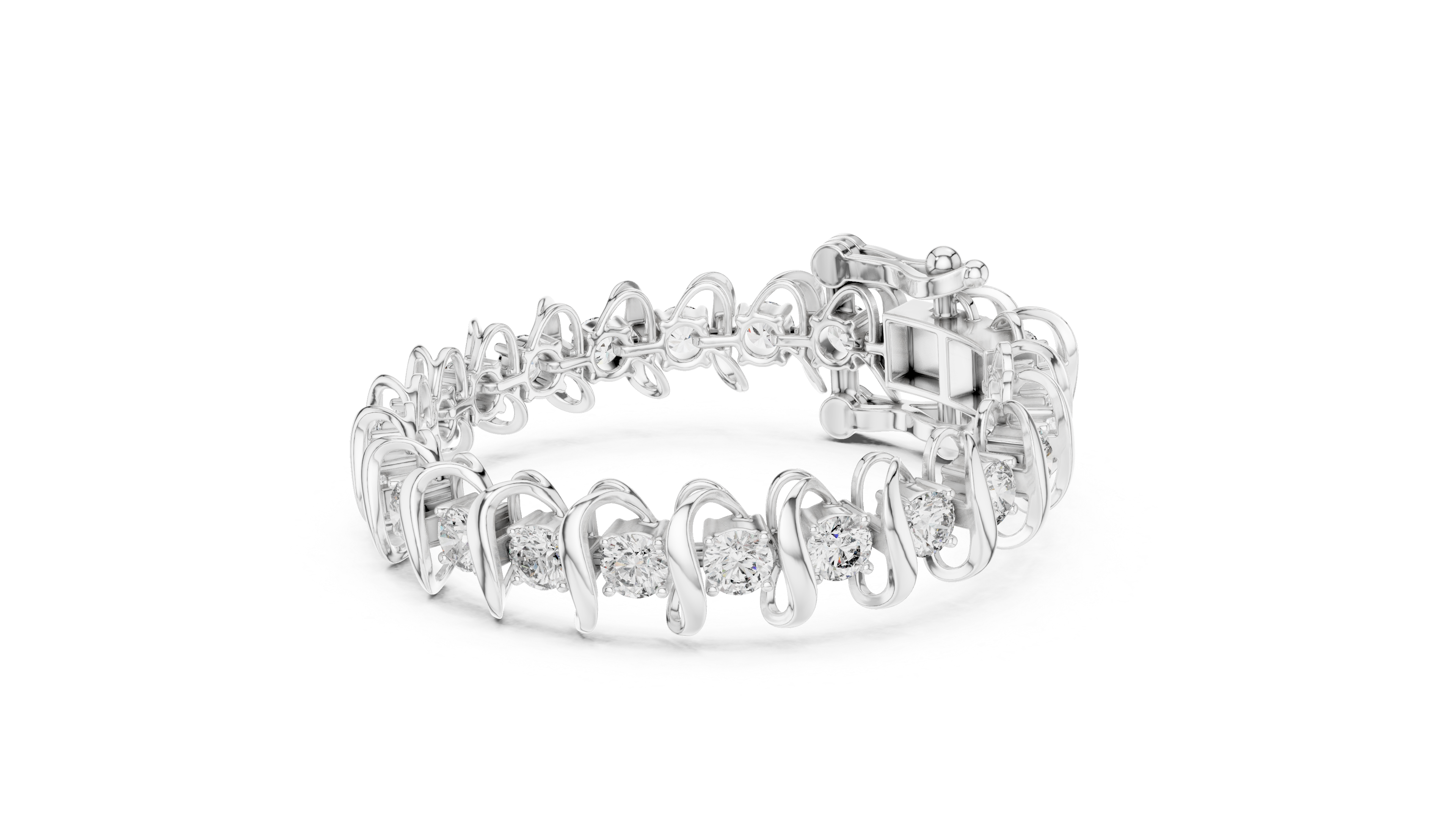 925 Silver Swirl Link Moissanite Tennis Bracelet – 14K Gold Plated