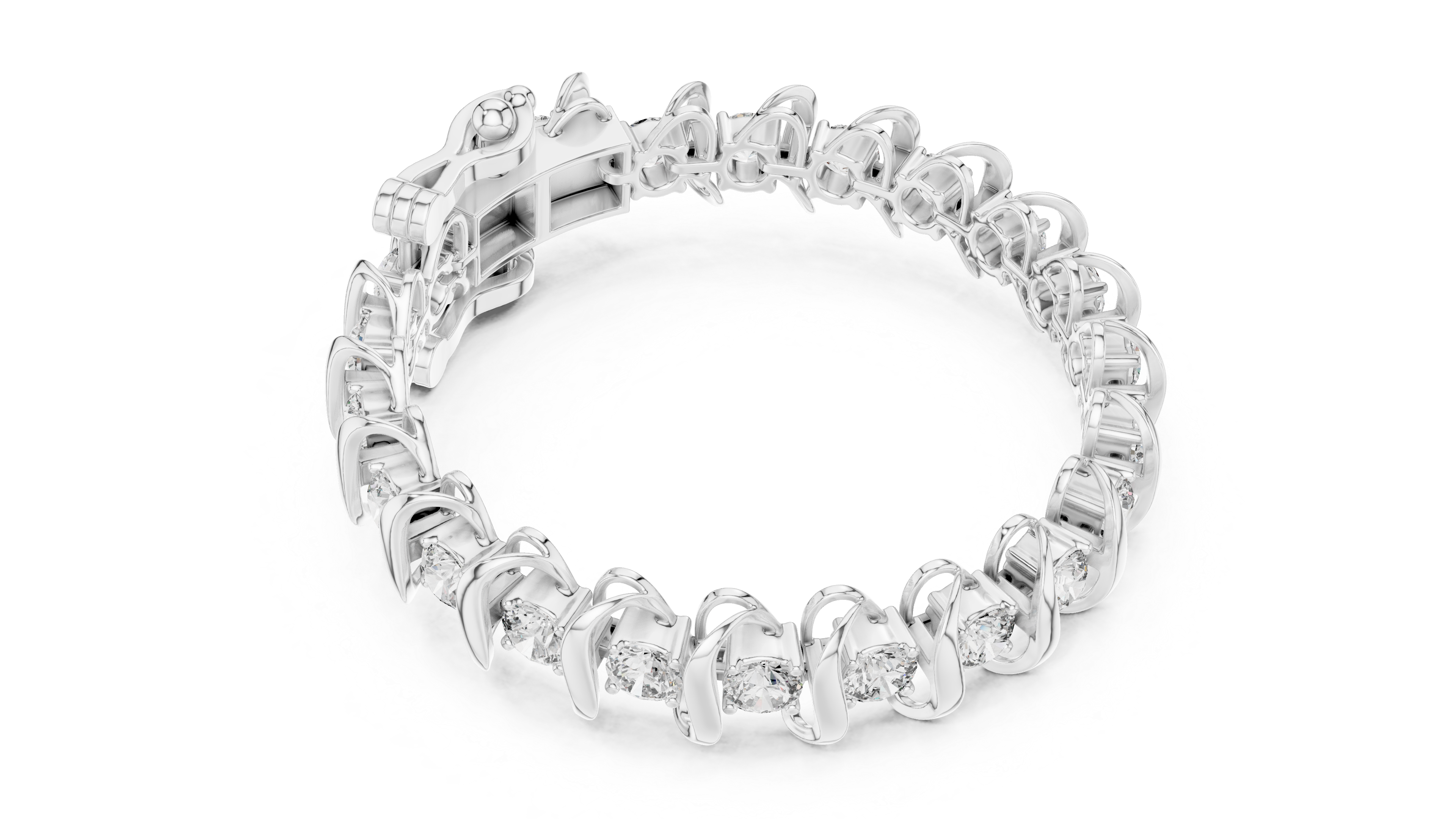 925 Silver Swirl Link Moissanite Tennis Bracelet – 14K Gold Plated