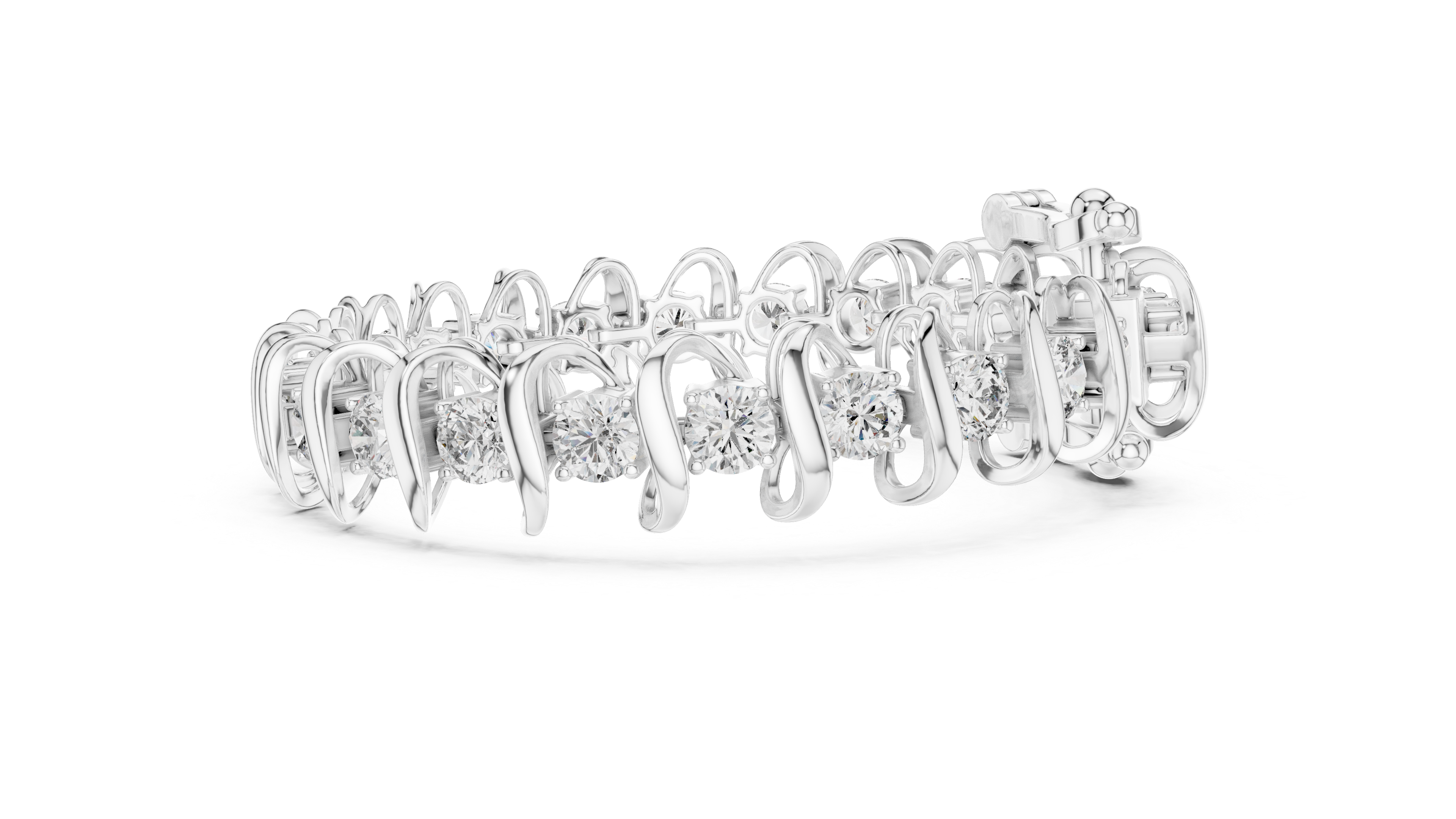 925 Silver Swirl Link Moissanite Tennis Bracelet – 14K Gold Plated