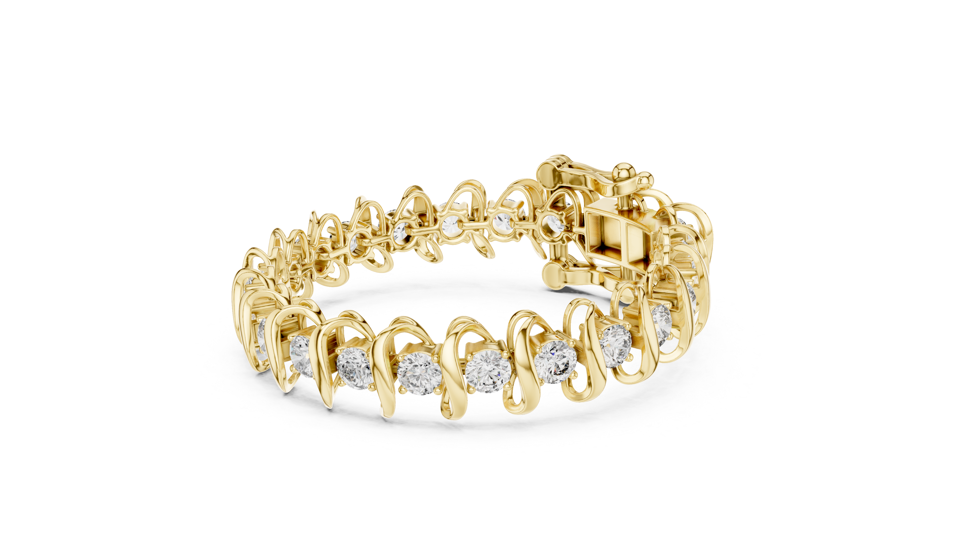 925 Silver Swirl Link Moissanite Tennis Bracelet – 14K Gold Plated
