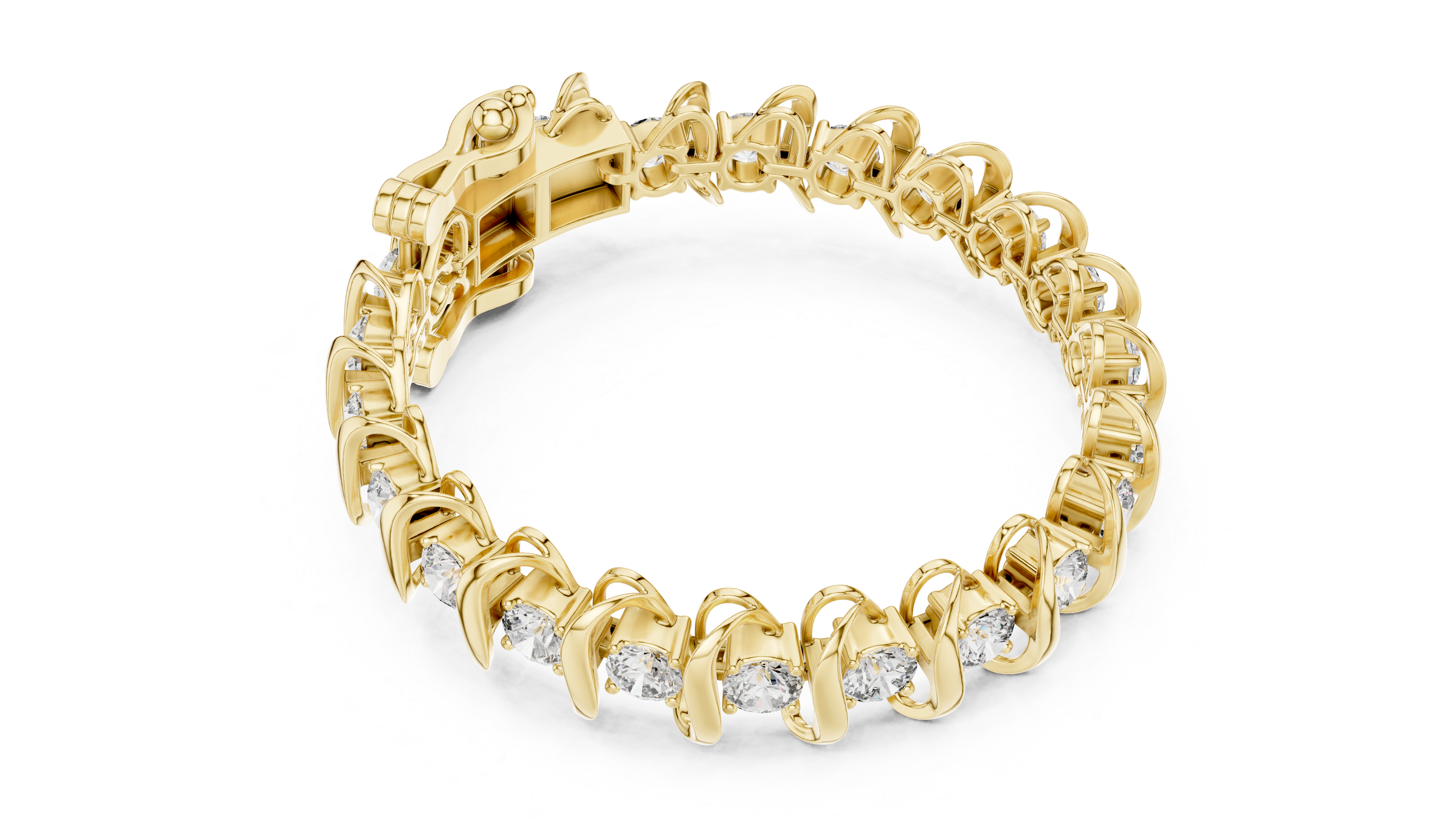 925 Silver Swirl Link Moissanite Tennis Bracelet – 14K Gold Plated