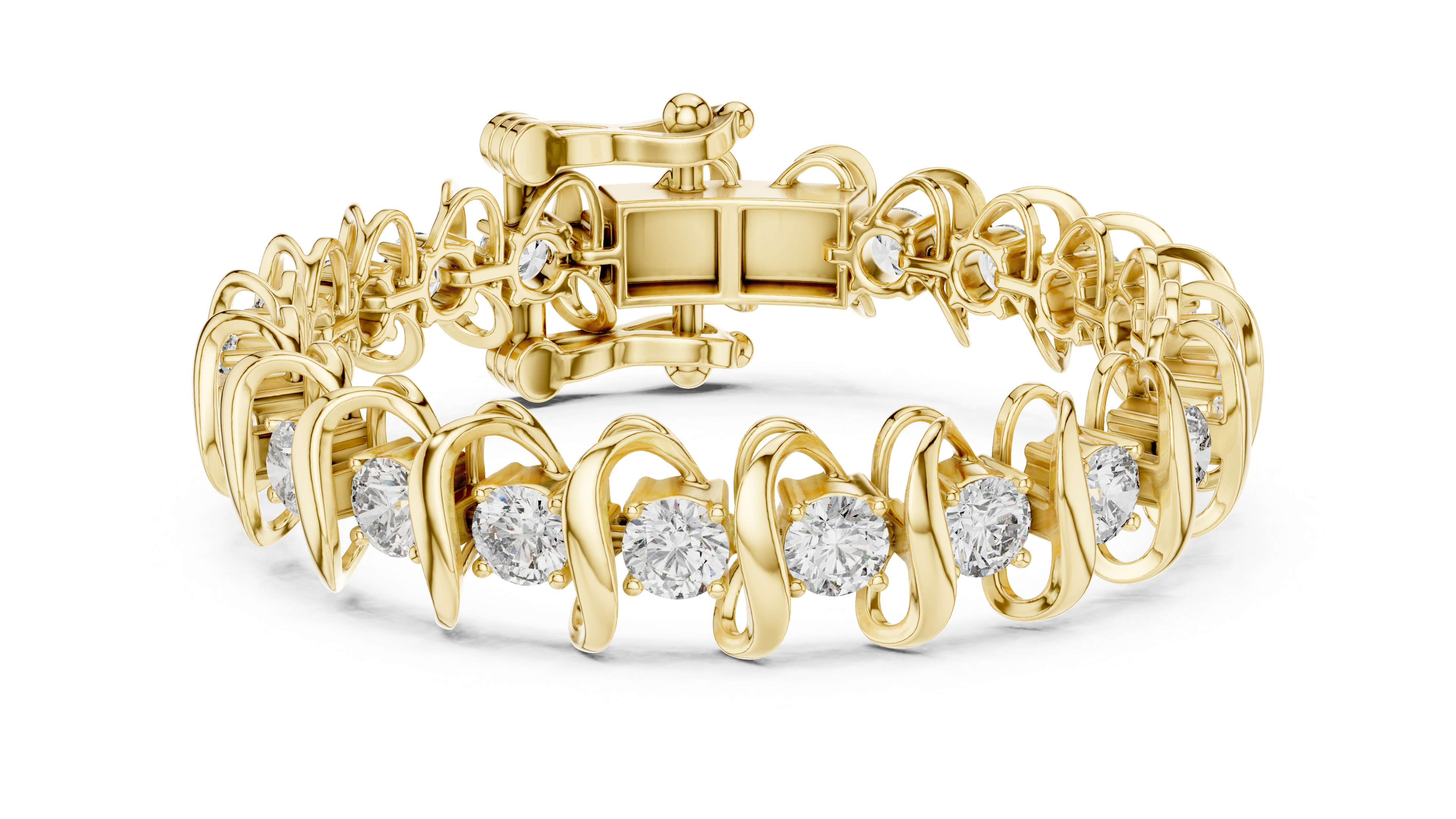 925 Silver Swirl Link Moissanite Tennis Bracelet – 14K Gold Plated