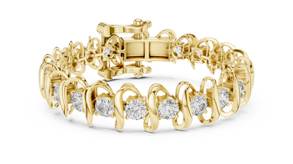 925 Silver Swirl Link Moissanite Tennis Bracelet – 14K Gold Plated