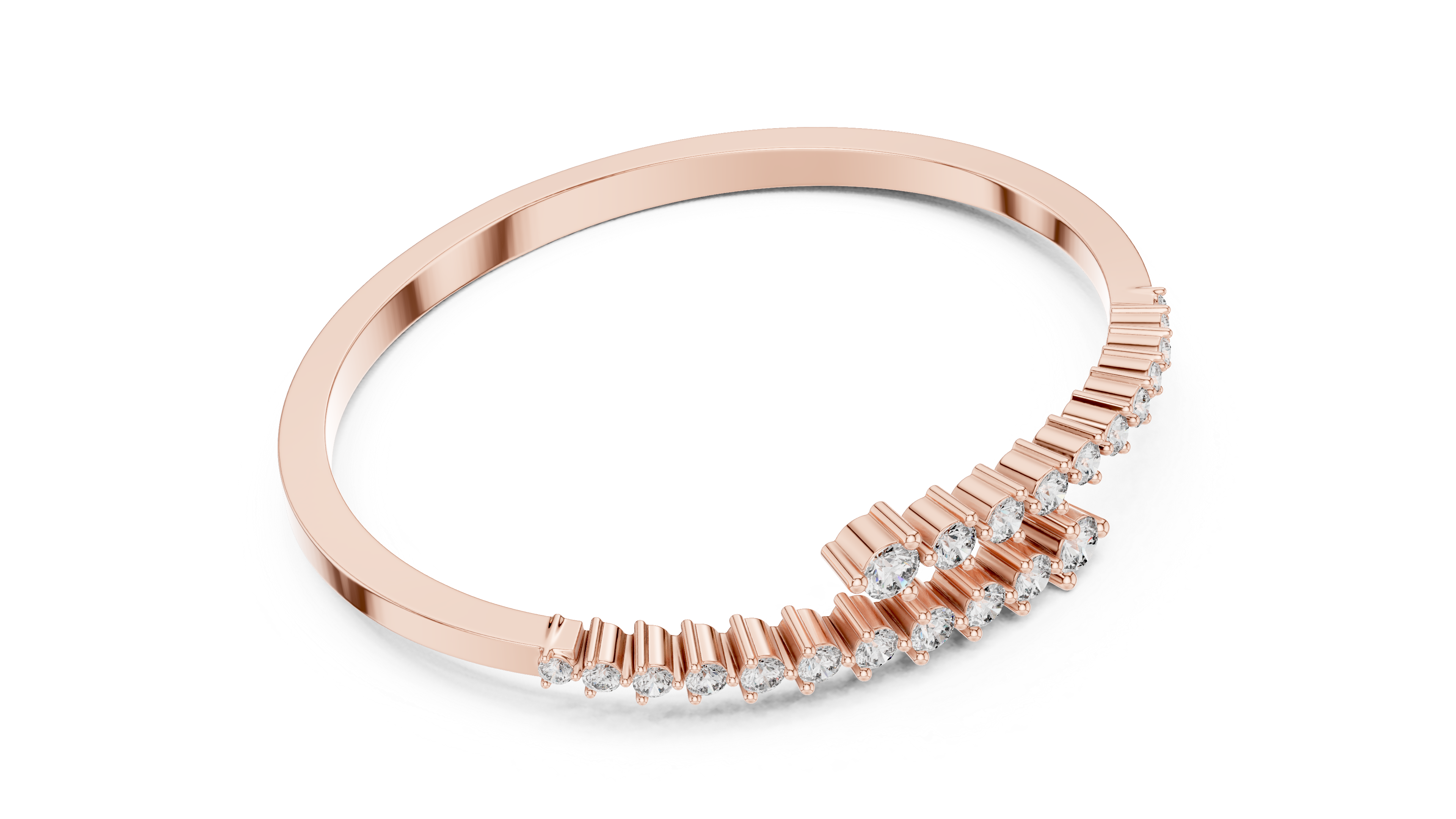 925 Silver Graduated Moissanite Open Cuff Bangle Bracelet – 14K Gold Plated