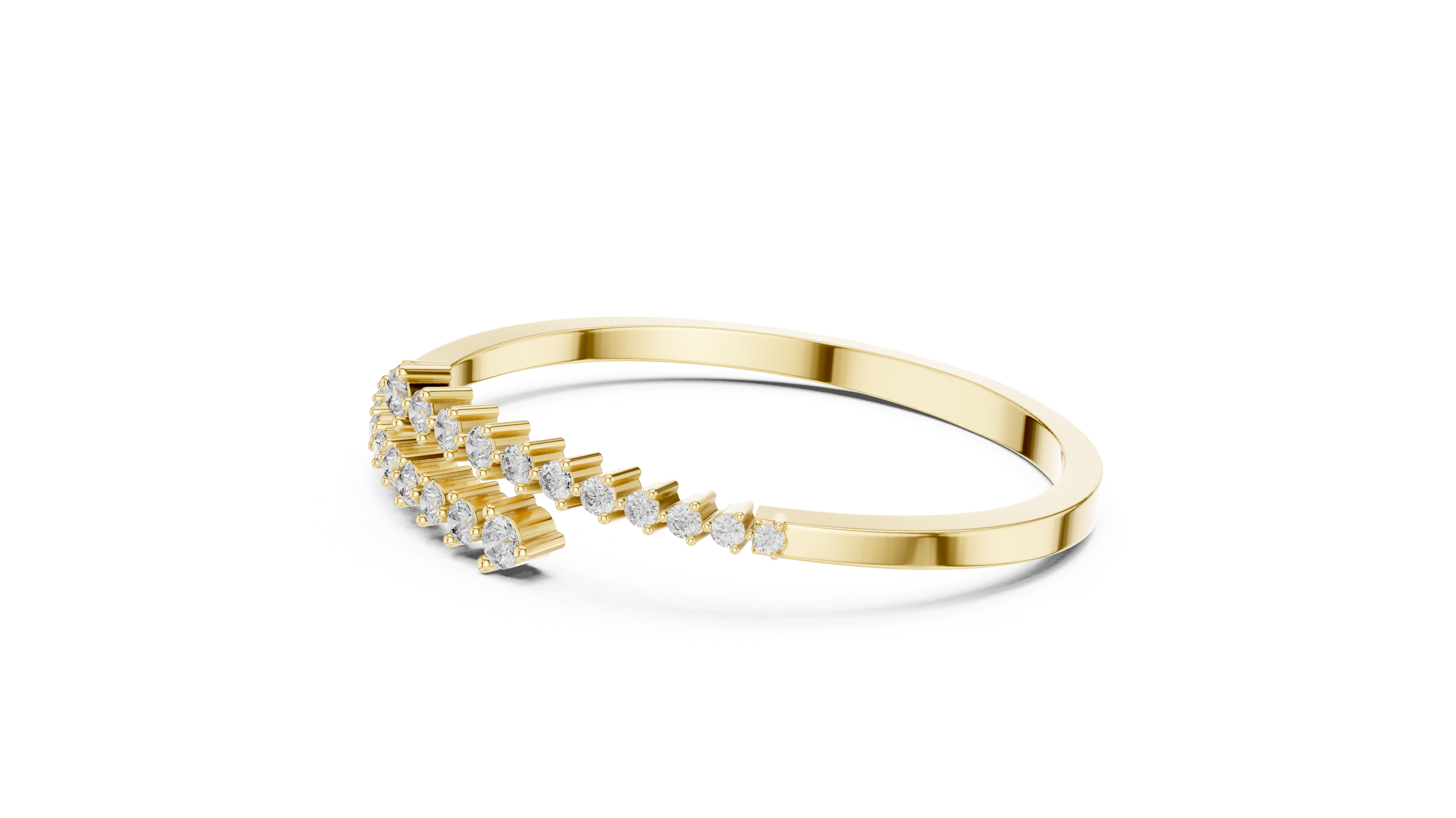 925 Silver Graduated Moissanite Open Cuff Bangle Bracelet – 14K Gold Plated
