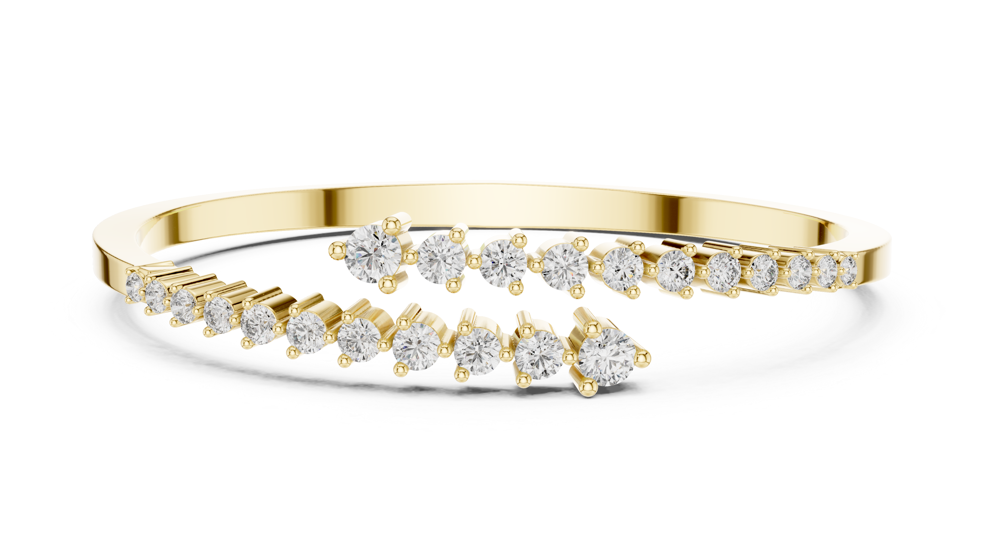 925 Silver Graduated Moissanite Open Cuff Bangle Bracelet – 14K Gold Plated