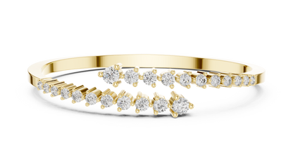 925 Silver Graduated Moissanite Open Cuff Bangle Bracelet – 14K Gold Plated