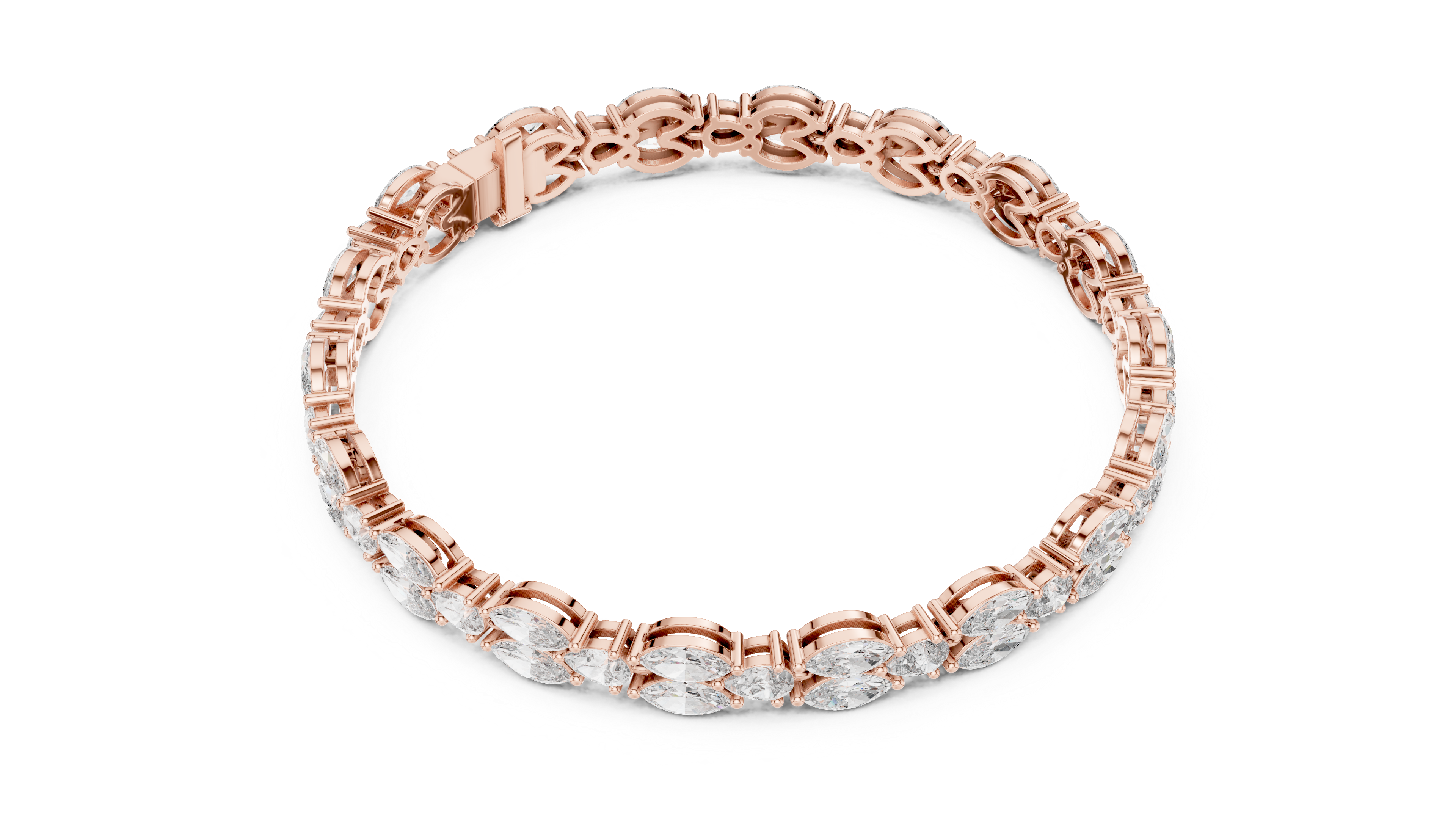 925 Silver Marquise Moissanite Leaf Vine Tennis Bracelet – 14k Gold Plated