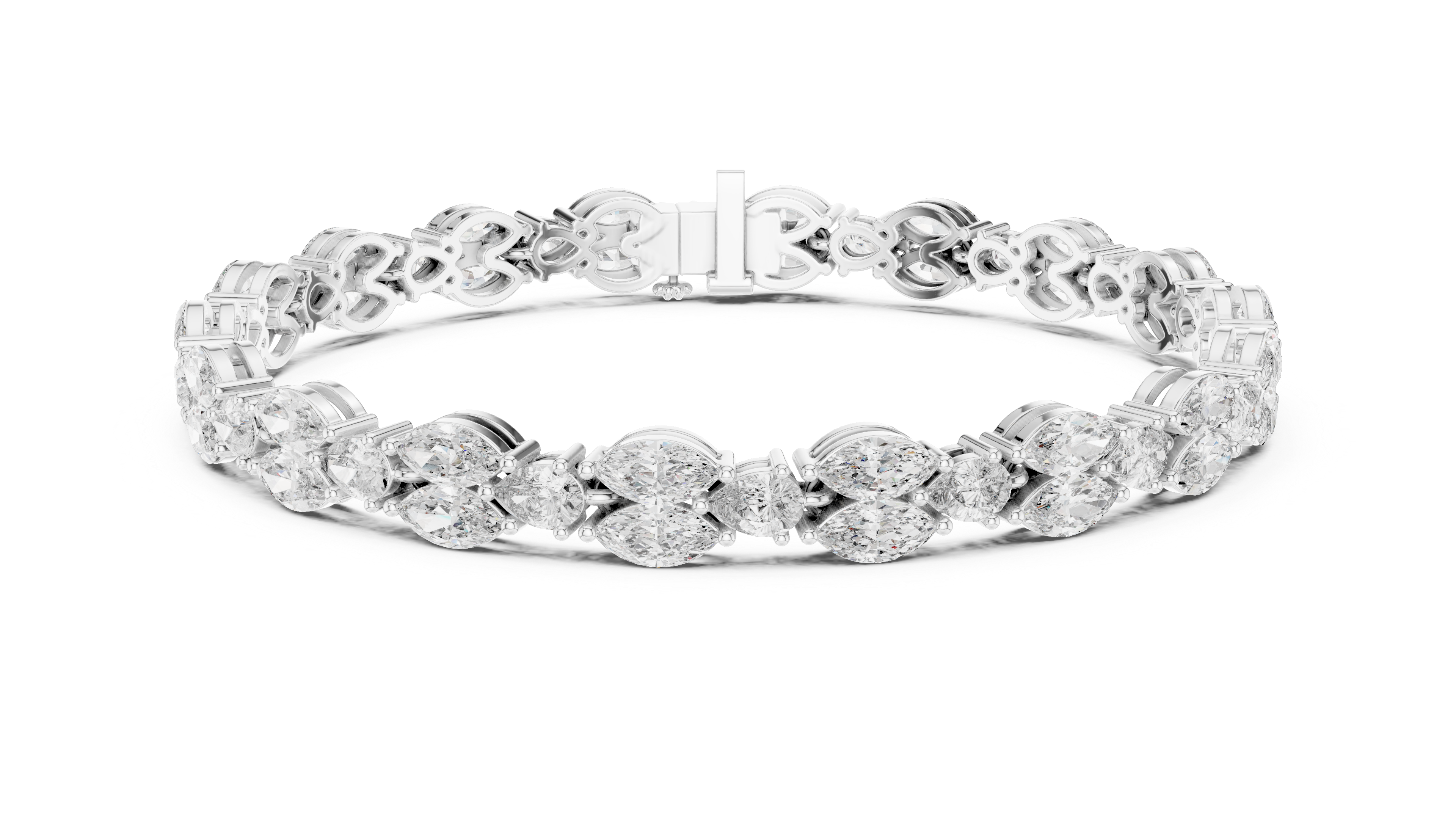 925 Silver Marquise Moissanite Leaf Vine Tennis Bracelet – 14k Gold Plated