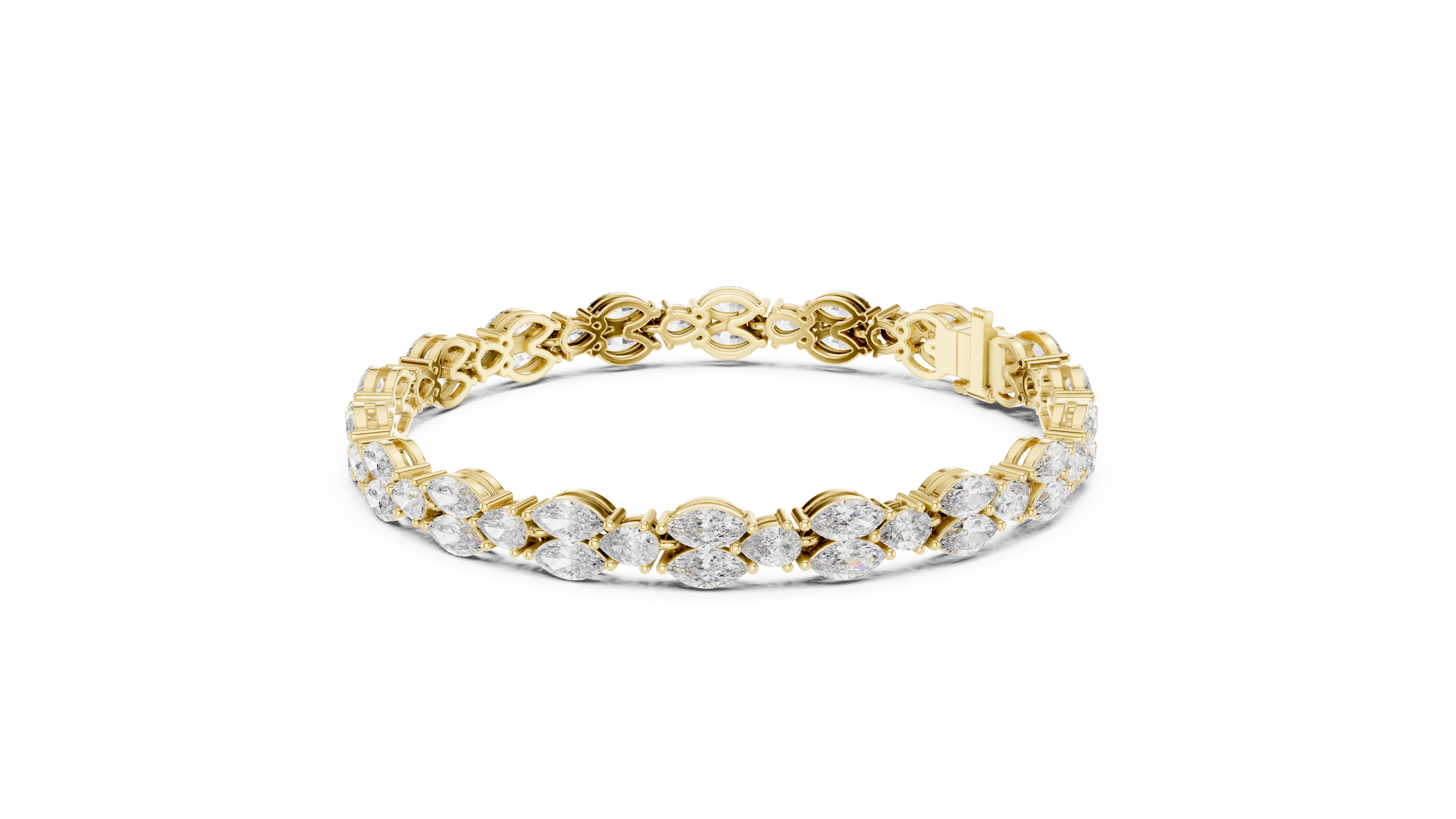 925 Silver Marquise Moissanite Leaf Vine Tennis Bracelet – 14k Gold Plated