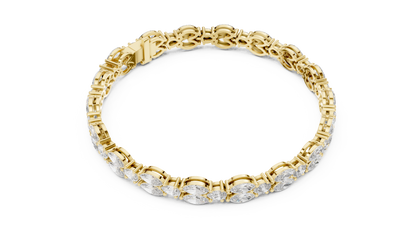 925 Silver Marquise Moissanite Leaf Vine Tennis Bracelet – 14k Gold Plated