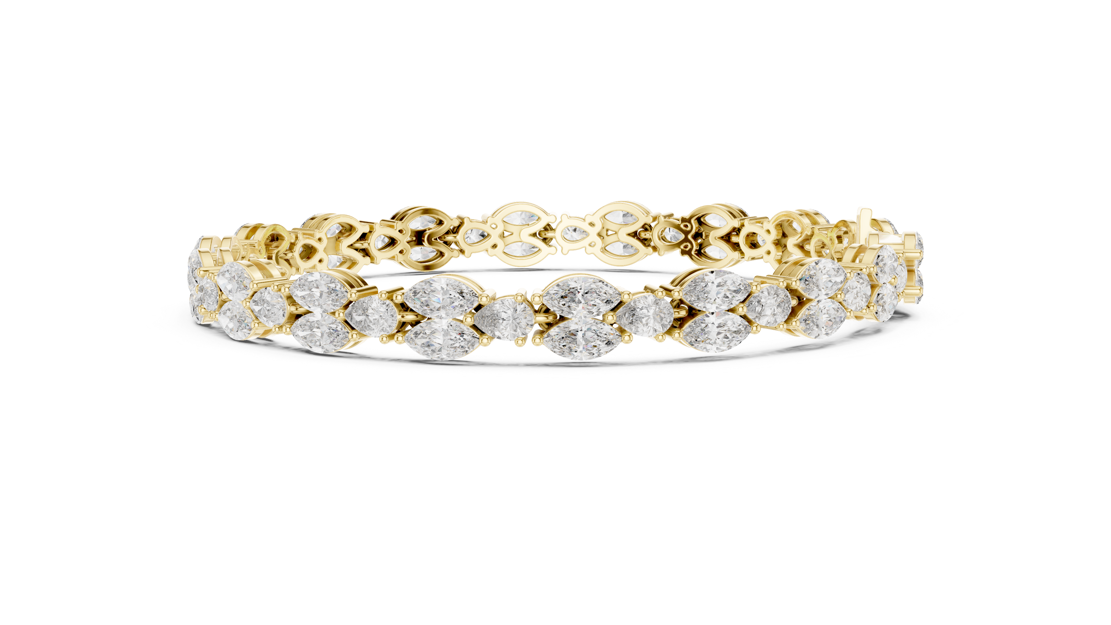 925 Silver Marquise Moissanite Leaf Vine Tennis Bracelet – 14k Gold Plated