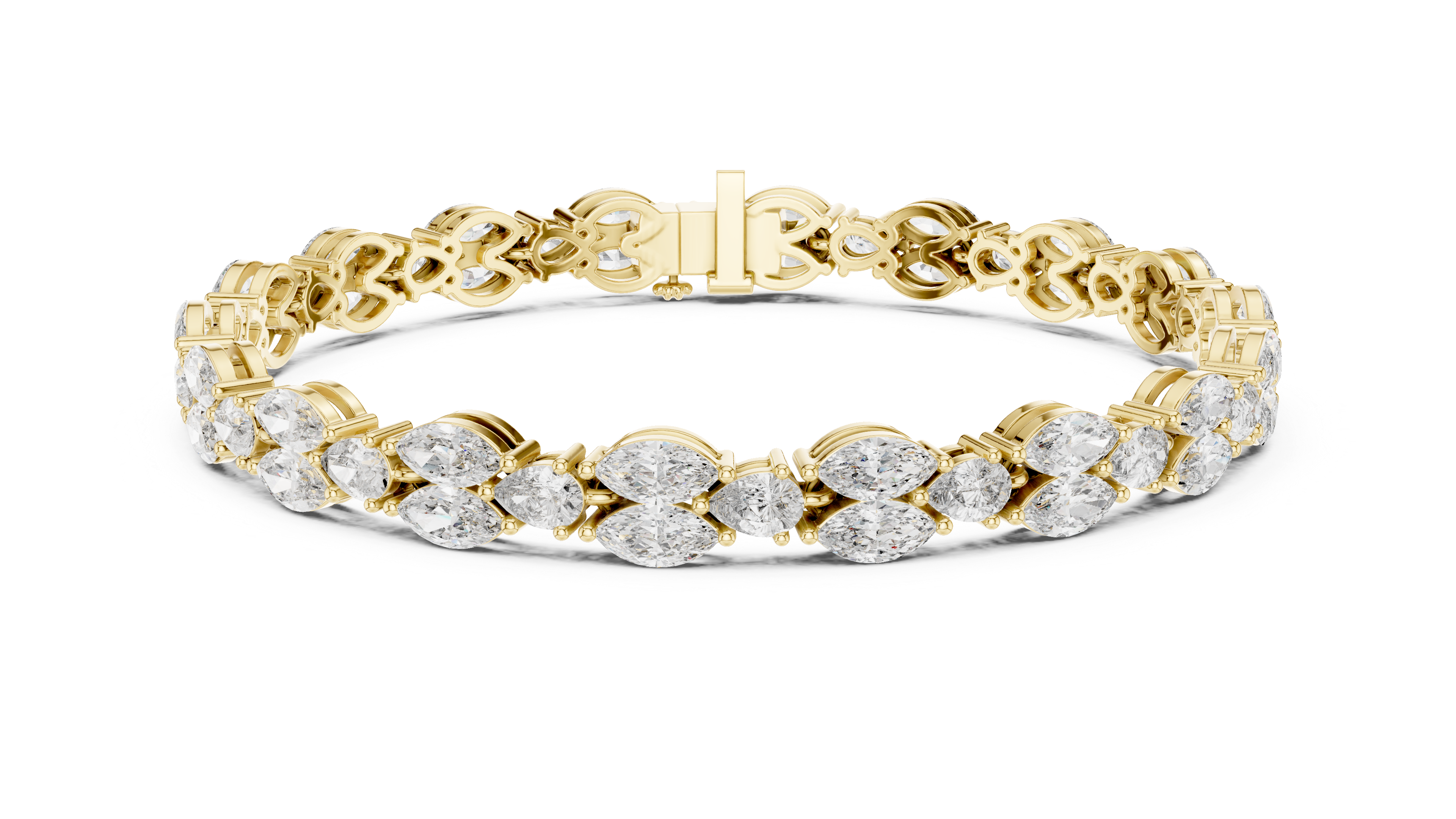 925 Silver Marquise Moissanite Leaf Vine Tennis Bracelet – 14k Gold Plated