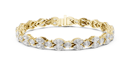 925 Silver Marquise Moissanite Leaf Vine Tennis Bracelet – 14k Gold Plated