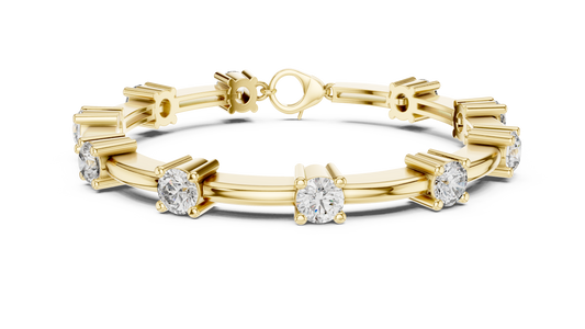 925 Silver Round-Cut Moissanite Station Bracelet 14k Gold Plated