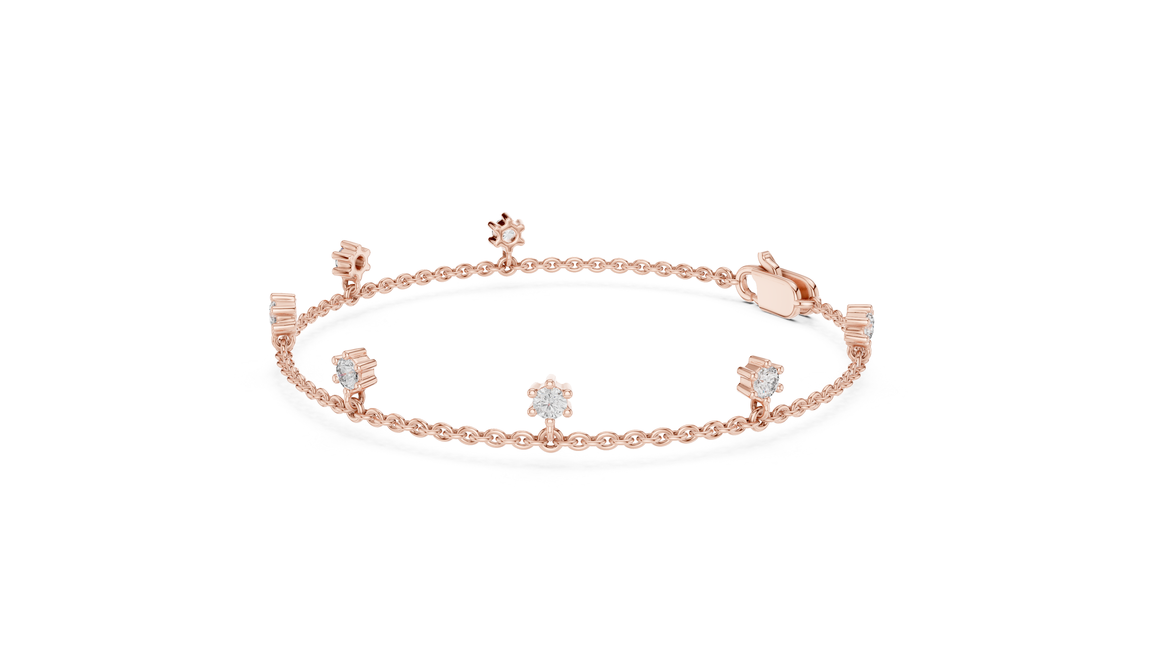 925 Silver Round Cut Moissanite Station Chain Bracelet – 14K Gold Finish