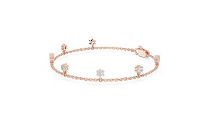 925 Silver Round Cut Moissanite Station Chain Bracelet – 14K Gold Finish