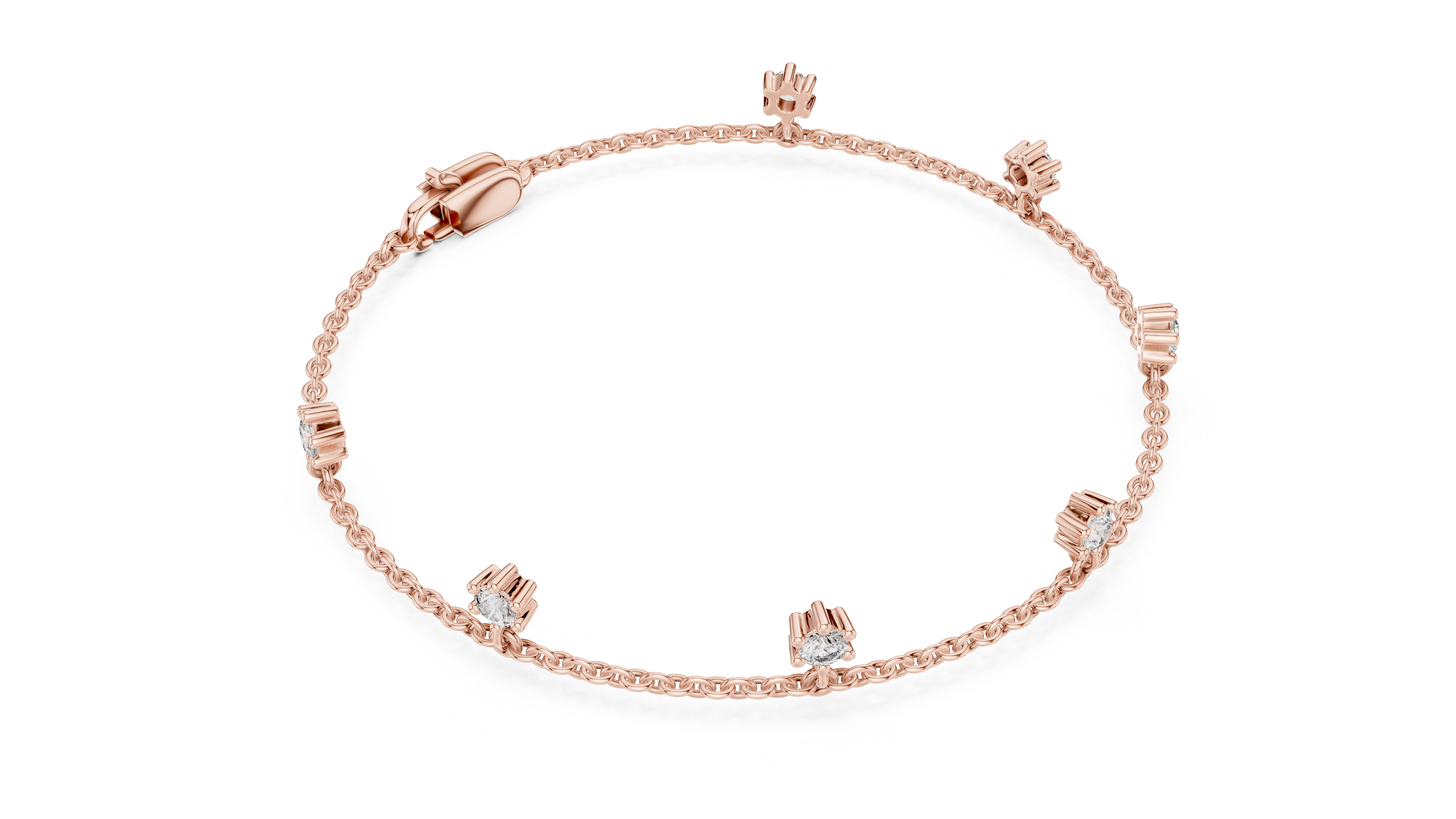925 Silver Round Cut Moissanite Station Chain Bracelet – 14K Gold Finish